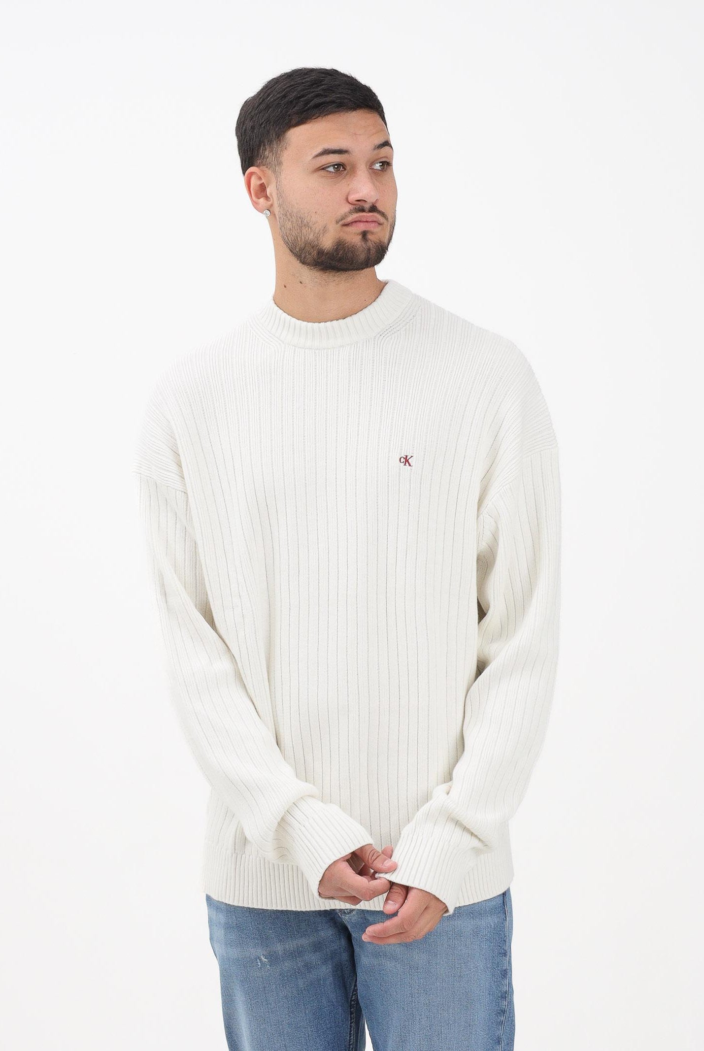 CALVIN KLEIN JEANS Maglioncino girocollo panna da uomo con logo LV04RD314GYAS  CALVIN KLEIN JEANS