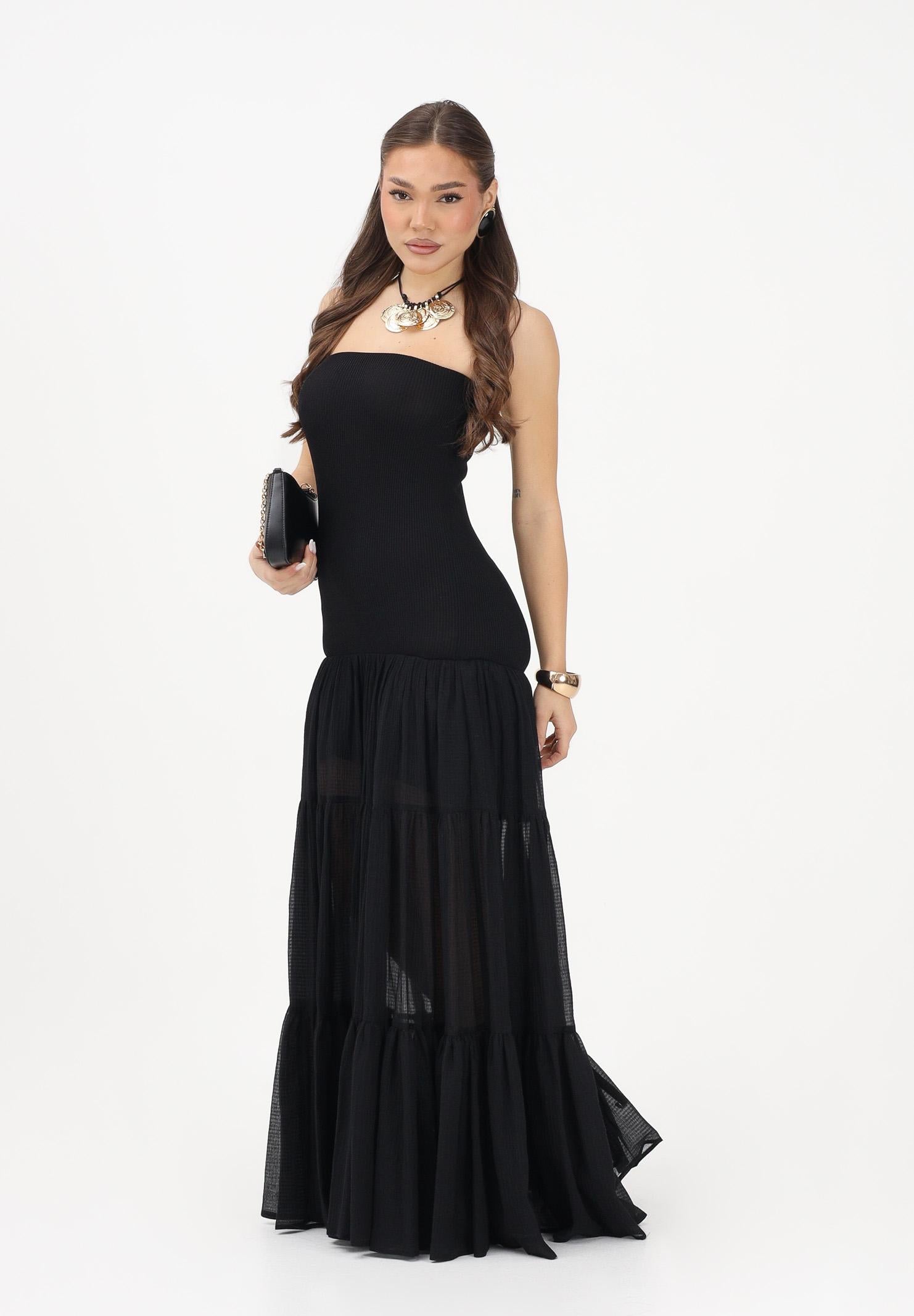 PINKO Abito lungo strapless nero da donna con gonna in voile 107015A3D1 Z99 PINKO