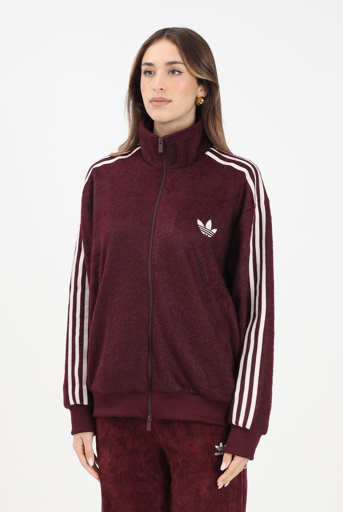 ADIDAS ORIGINALS Felpa con zip Mohair Firebird bordeaux da donna KS0428 . ADIDAS ORIGINALS