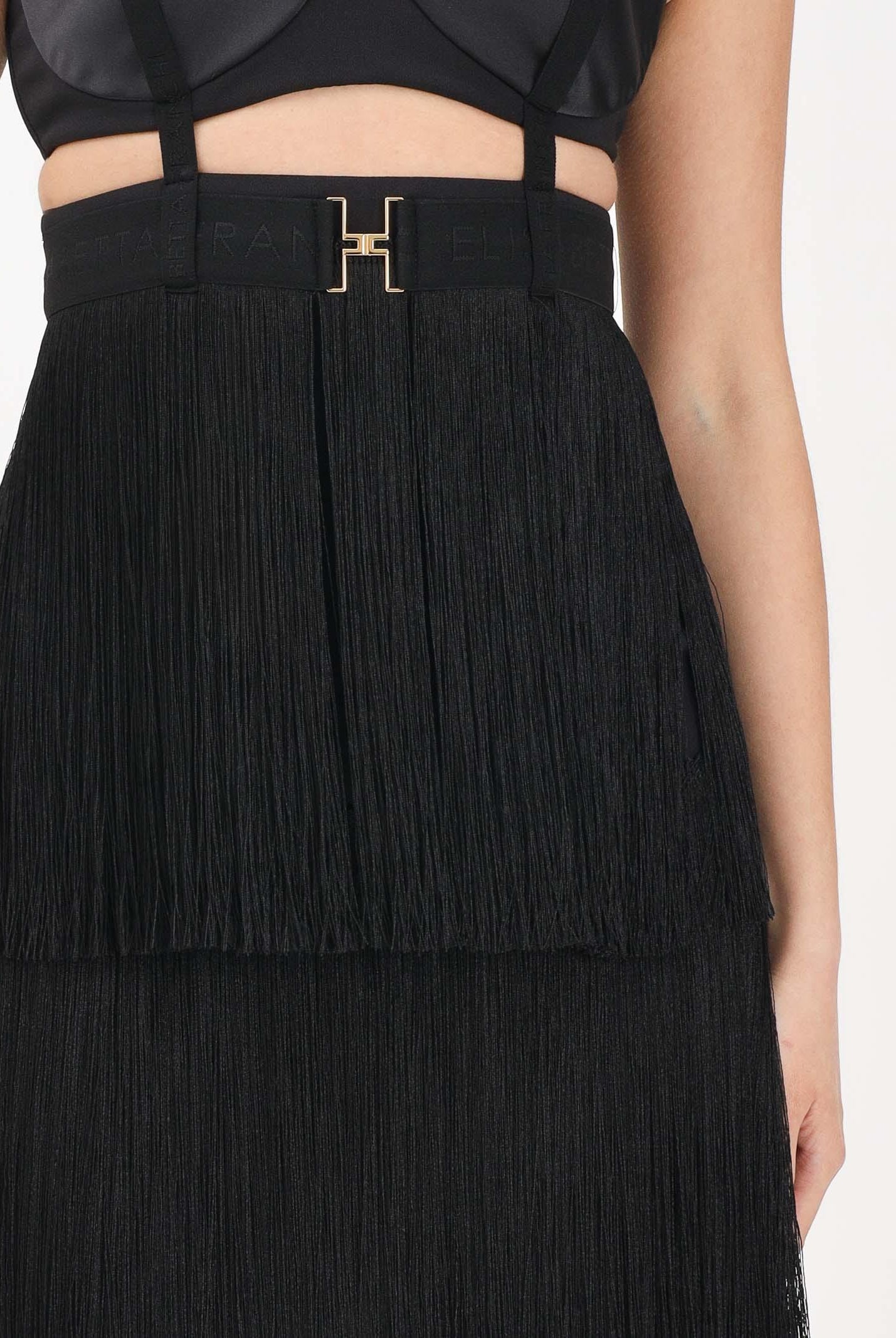 ELISABETTA FRANCHI Abito corto nero da donna con frange AB96662E2 110 ELISABETTA FRANCHI