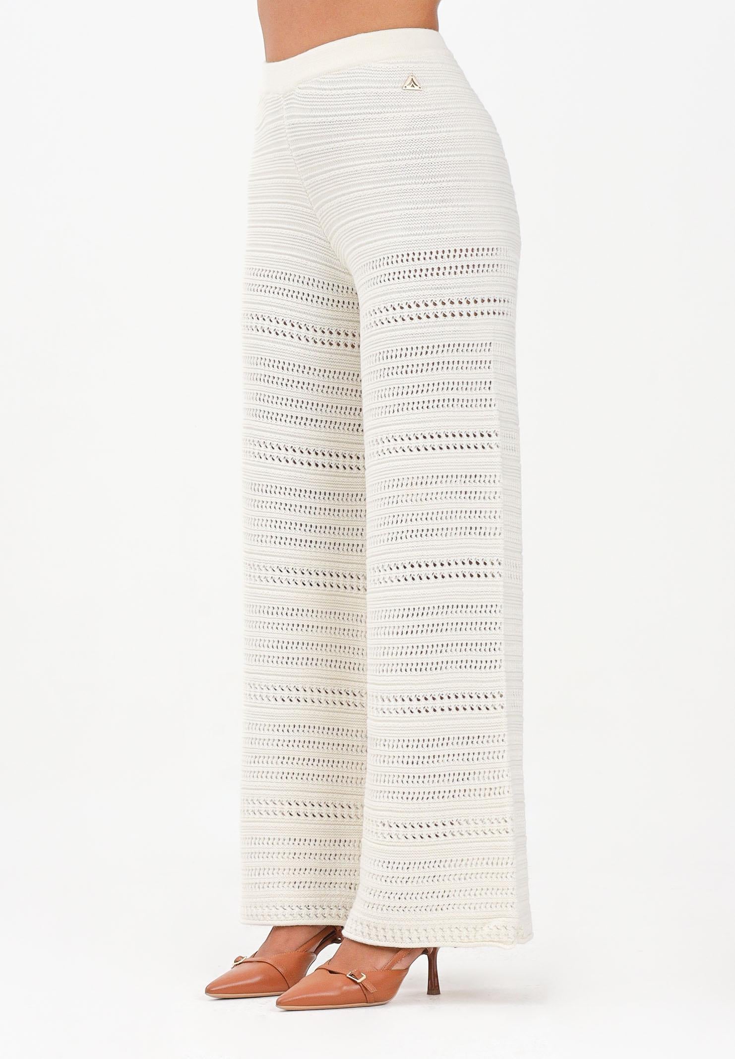 AKEP Pantalone panna da donna in maglia traforata PTKD11005 V2 AKEP