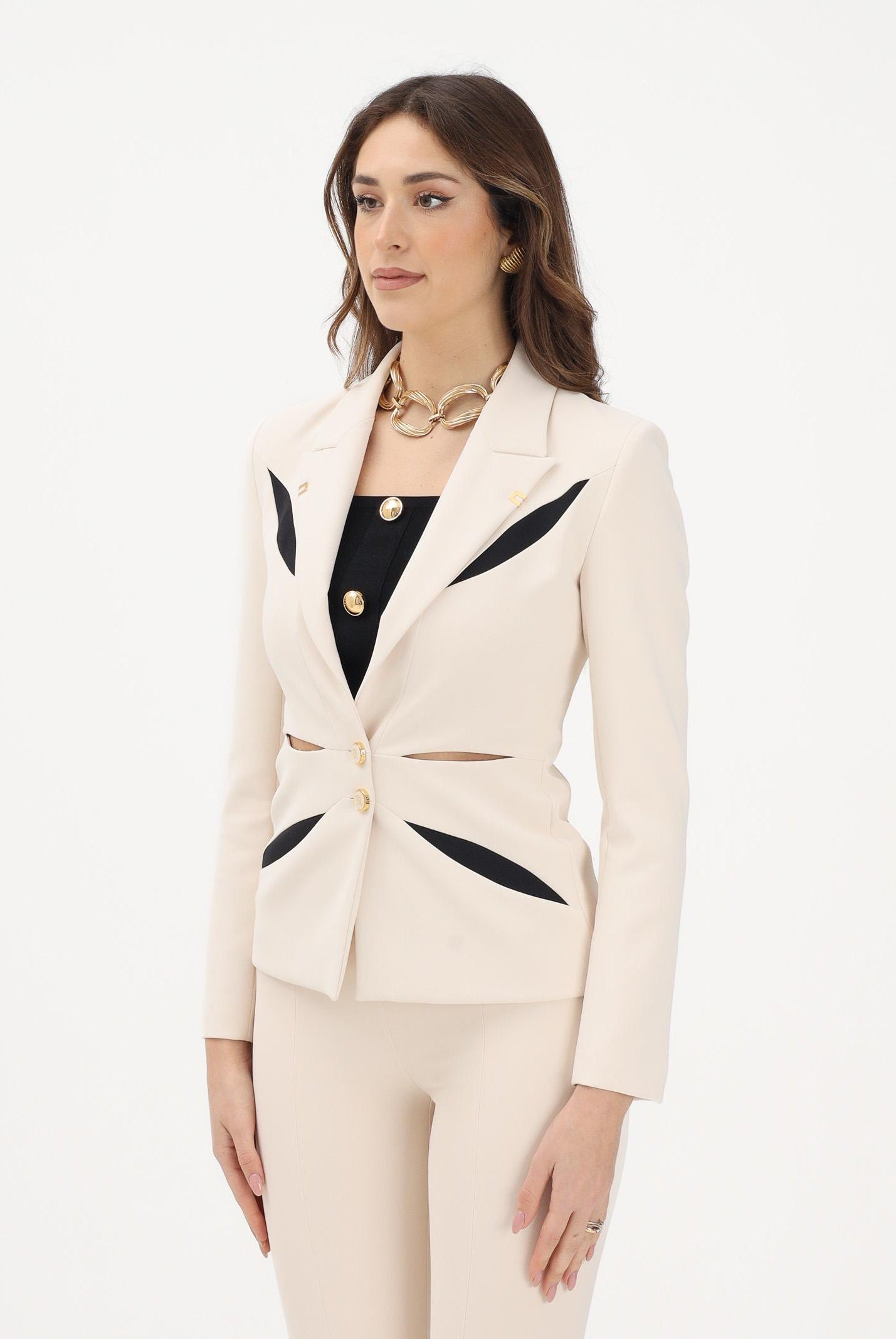 ELISABETTA FRANCHI Giacca monopetto burro e nera da donna con cut-out bicolore GI19861E2 E84 ELISABETTA FRANCHI