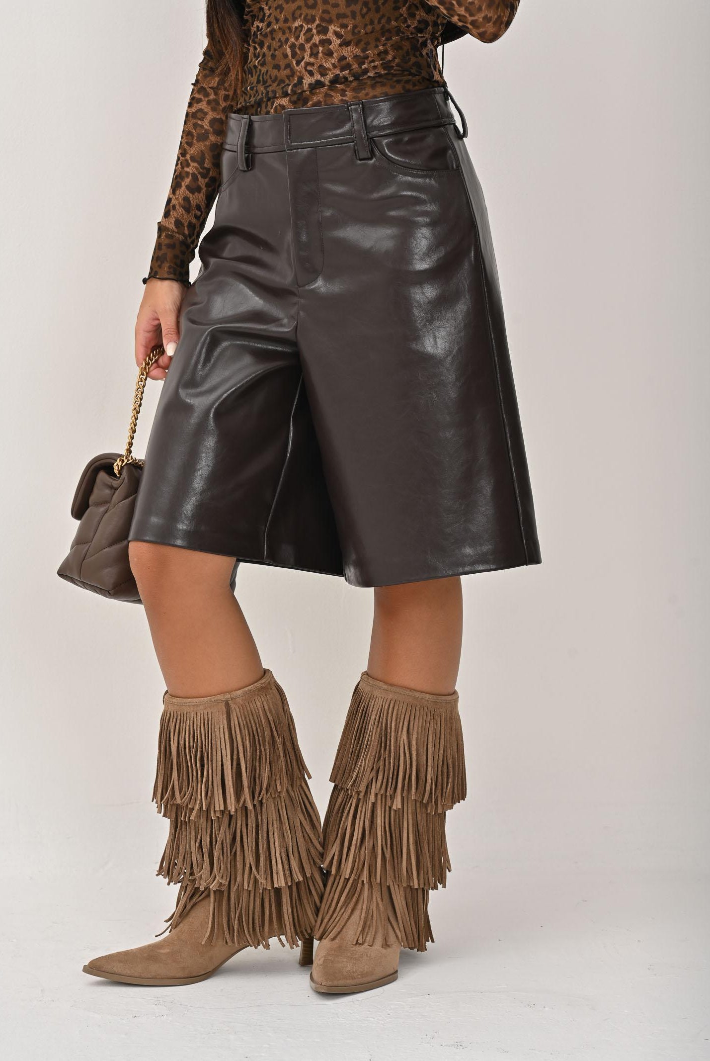 ONLY Shorts marrone da donna in ecopelle effetto lucido 15348963 ChocolateTorte ONLY