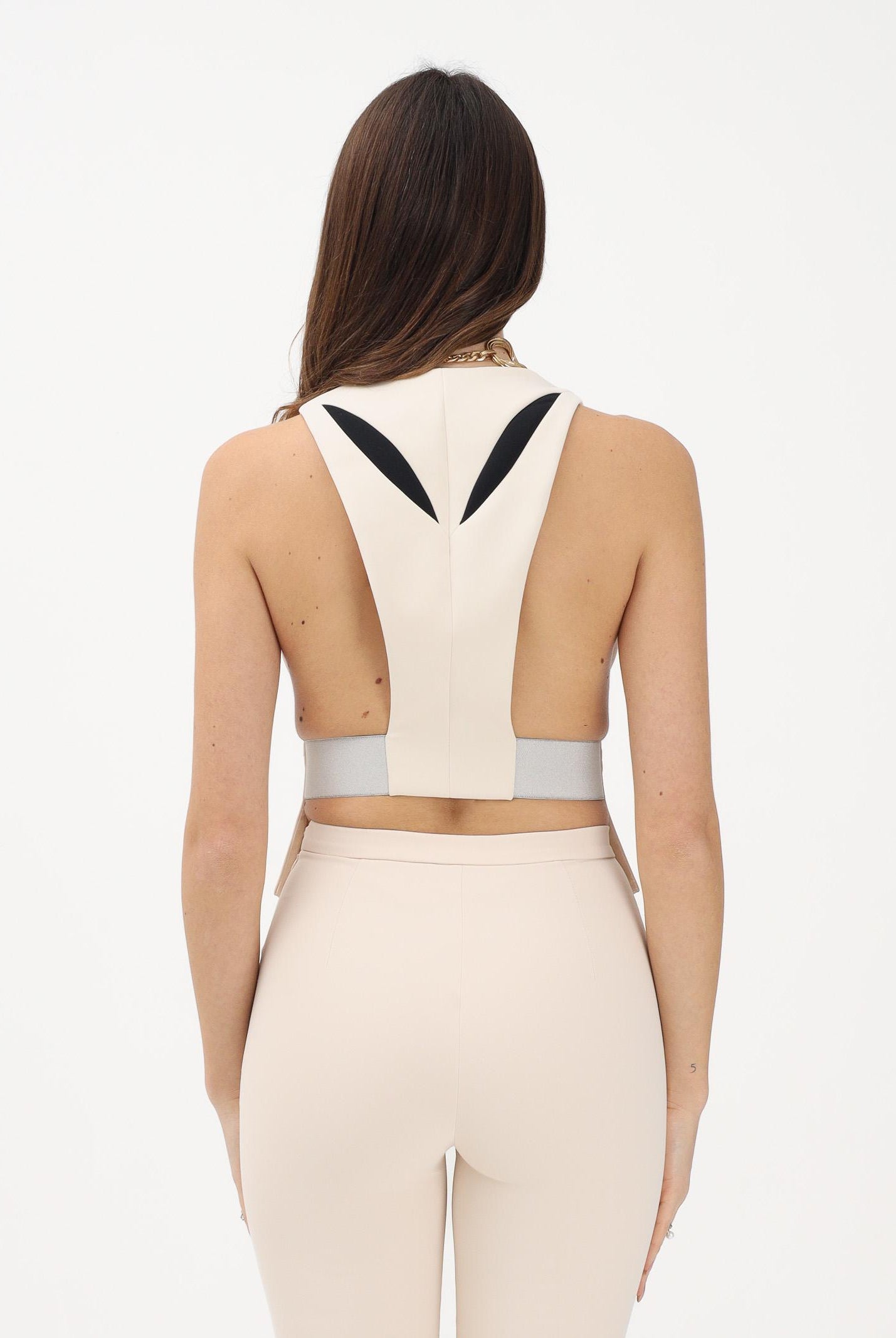 ELISABETTA FRANCHI Gilet burro da donna con cut-out bicolore GL00461E2 E84 ELISABETTA FRANCHI