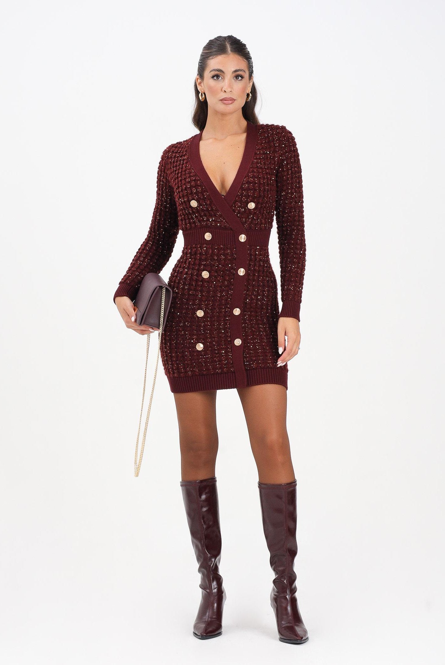 ELISABETTA FRANCHI Abito corto bordeaux da donna con paillettes AM15Q56E2 CG3 ELISABETTA FRANCHI