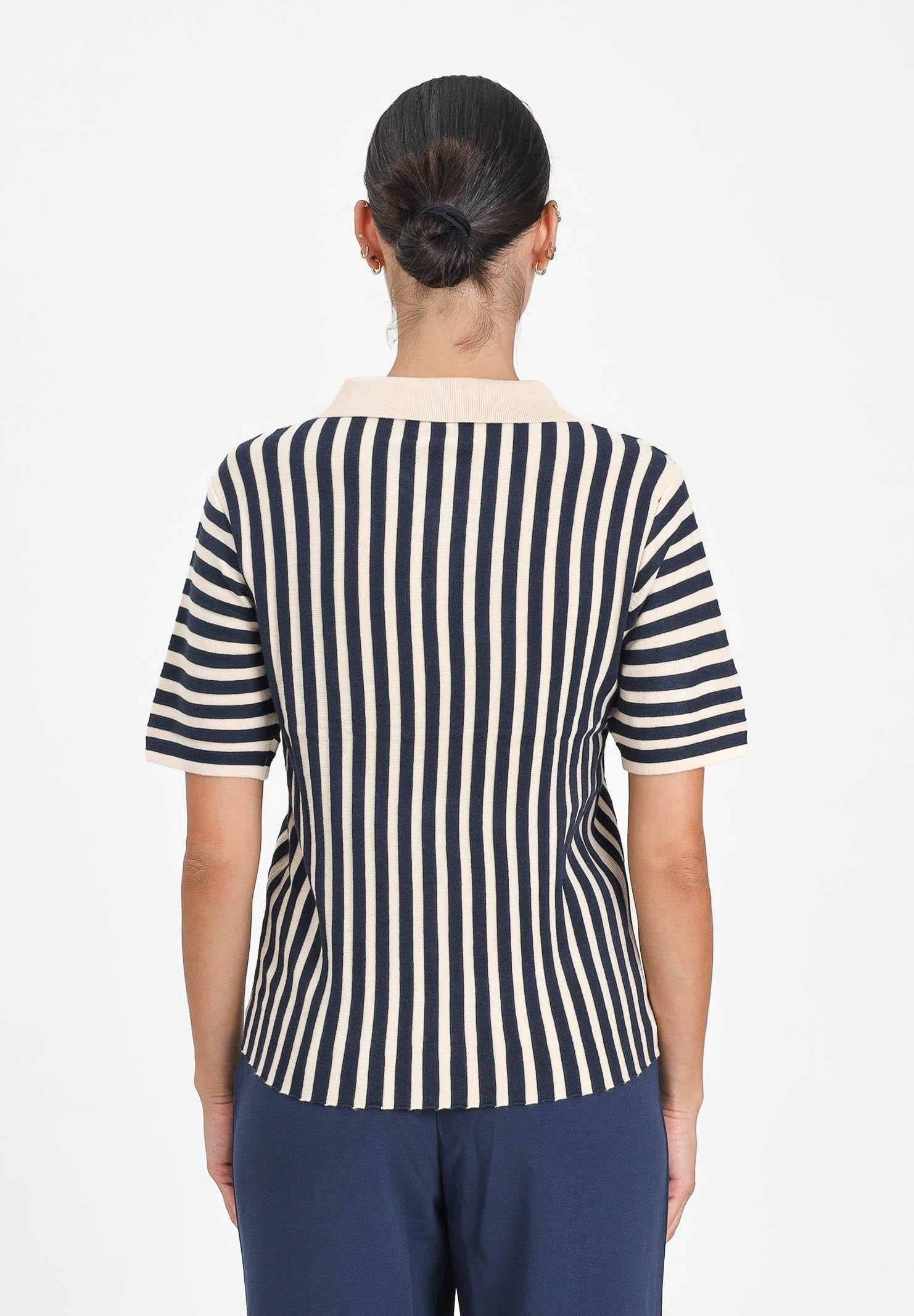 JDY Polo da donna caratterizzata da righe verticali in contrasto beige e blu navy 15354079 ECLIP JDY