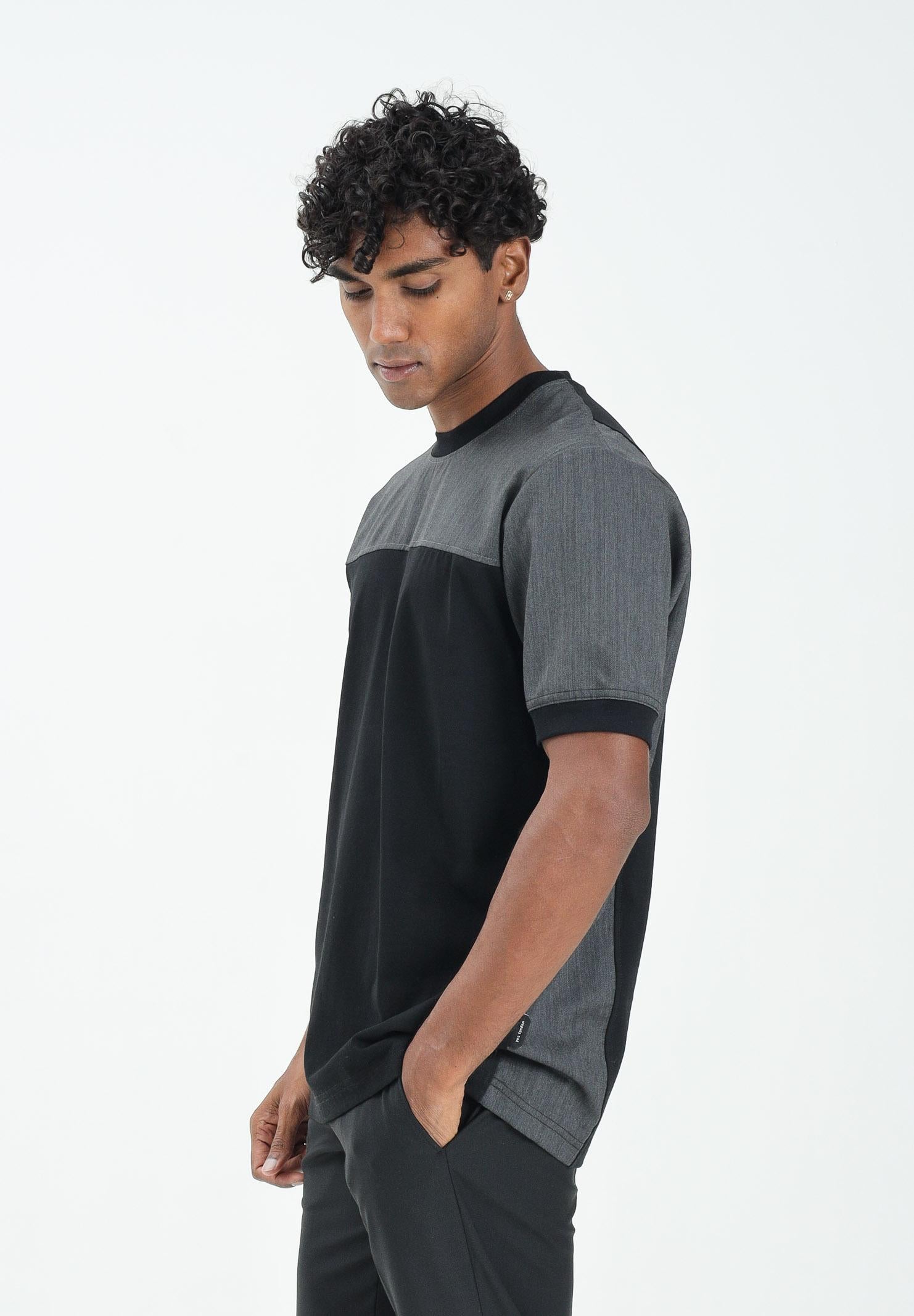 YES LONDON T-shirt a manica corta nera da uomo con inserti grigi XM4215 NE YES LONDON