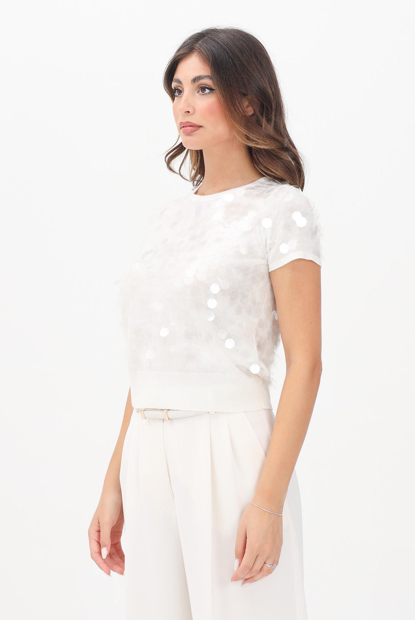 MAX MARA Maglia a manica corta Saio panna da donna con paillette 2526366091600 001 MAX MARA