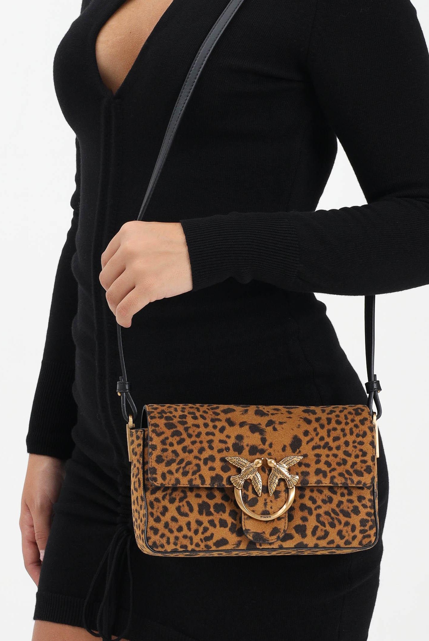 PINKO Borsa a tracolla Slouchy cammello da donna in Suede Leopardato 106244A32A M35Q PINKO