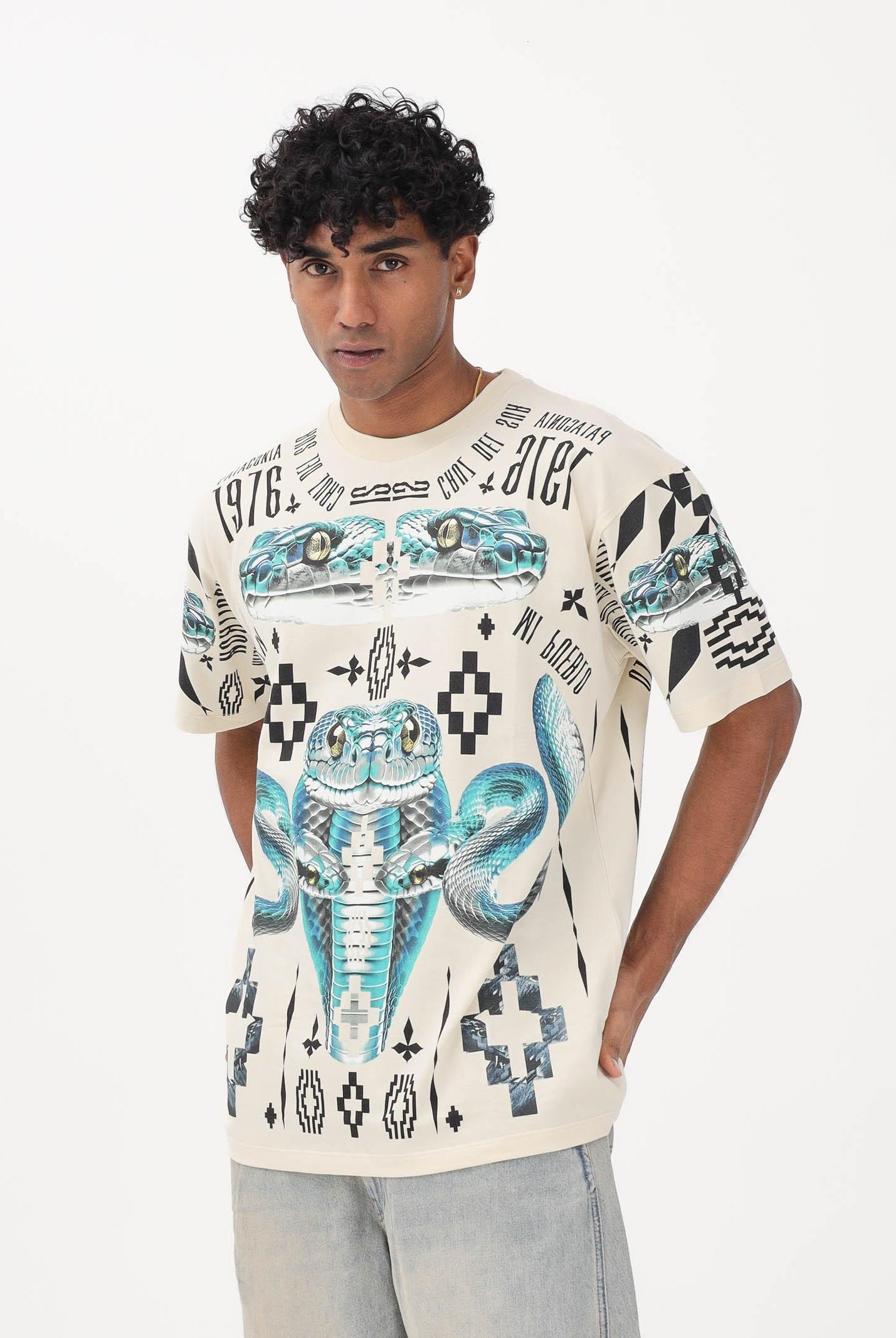 MARCELO BURLON COUNTY OF MILAN T-shirt a manica corta beige da uomo con stampa S6CMMATH037 412 MARCELO BURLON COUNTY OF MILAN