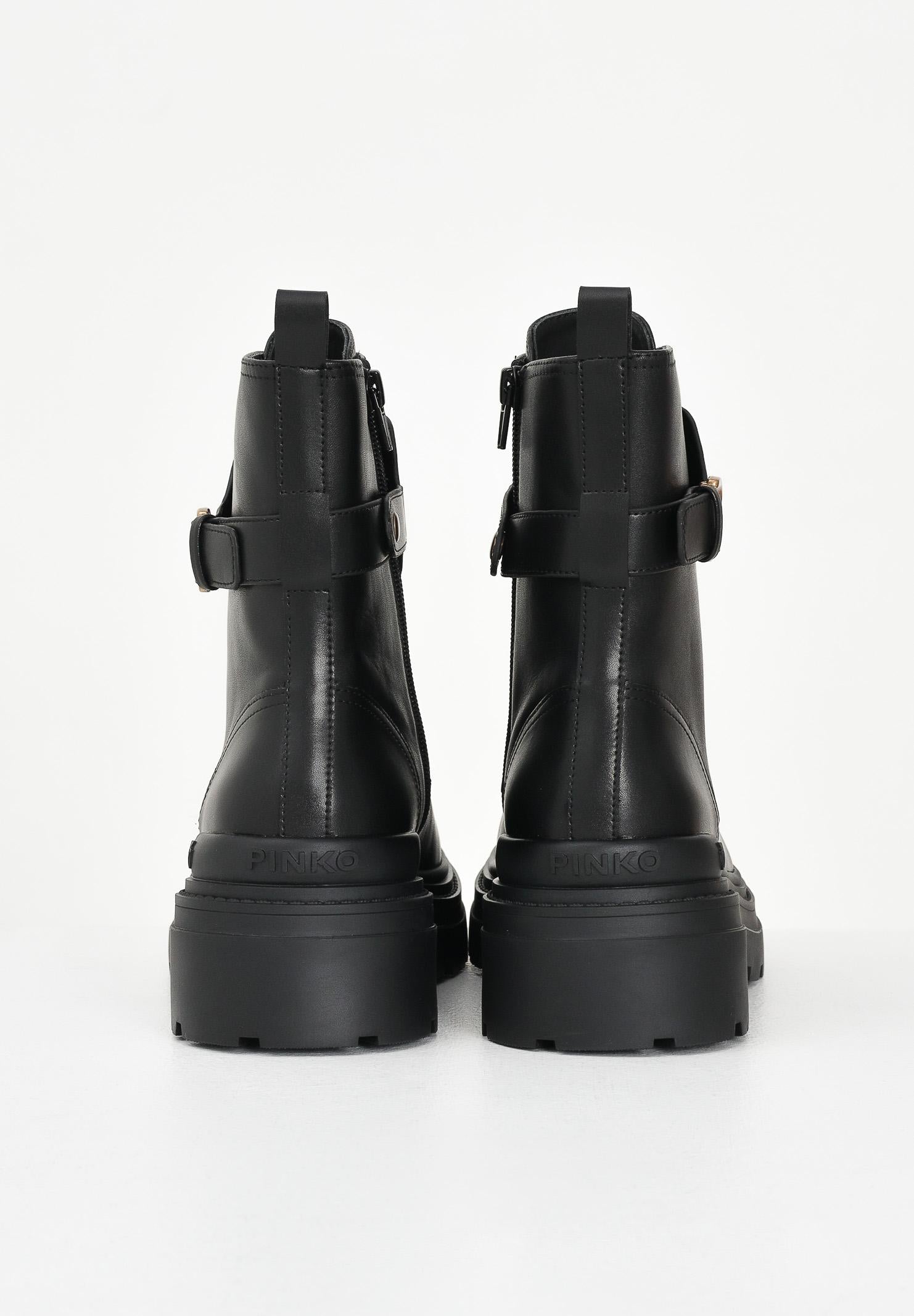 PINKO Anfibi neri da donna con cinturino logato davanti SD0147P001Z99 PINKO