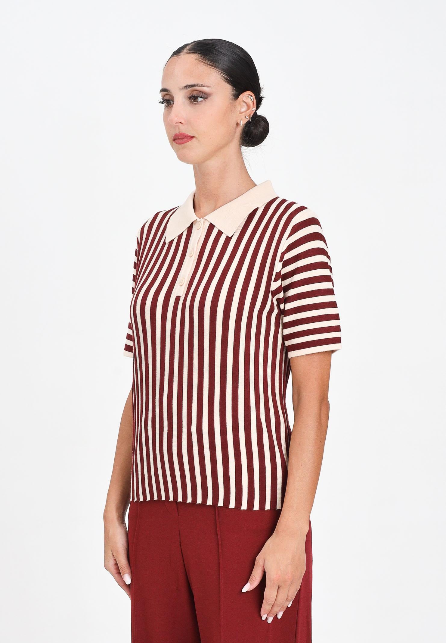 JDY Polo da donna caratterizzata da righe verticali in contrasto beige e bordeaux 15354079 cabarnet JDY
