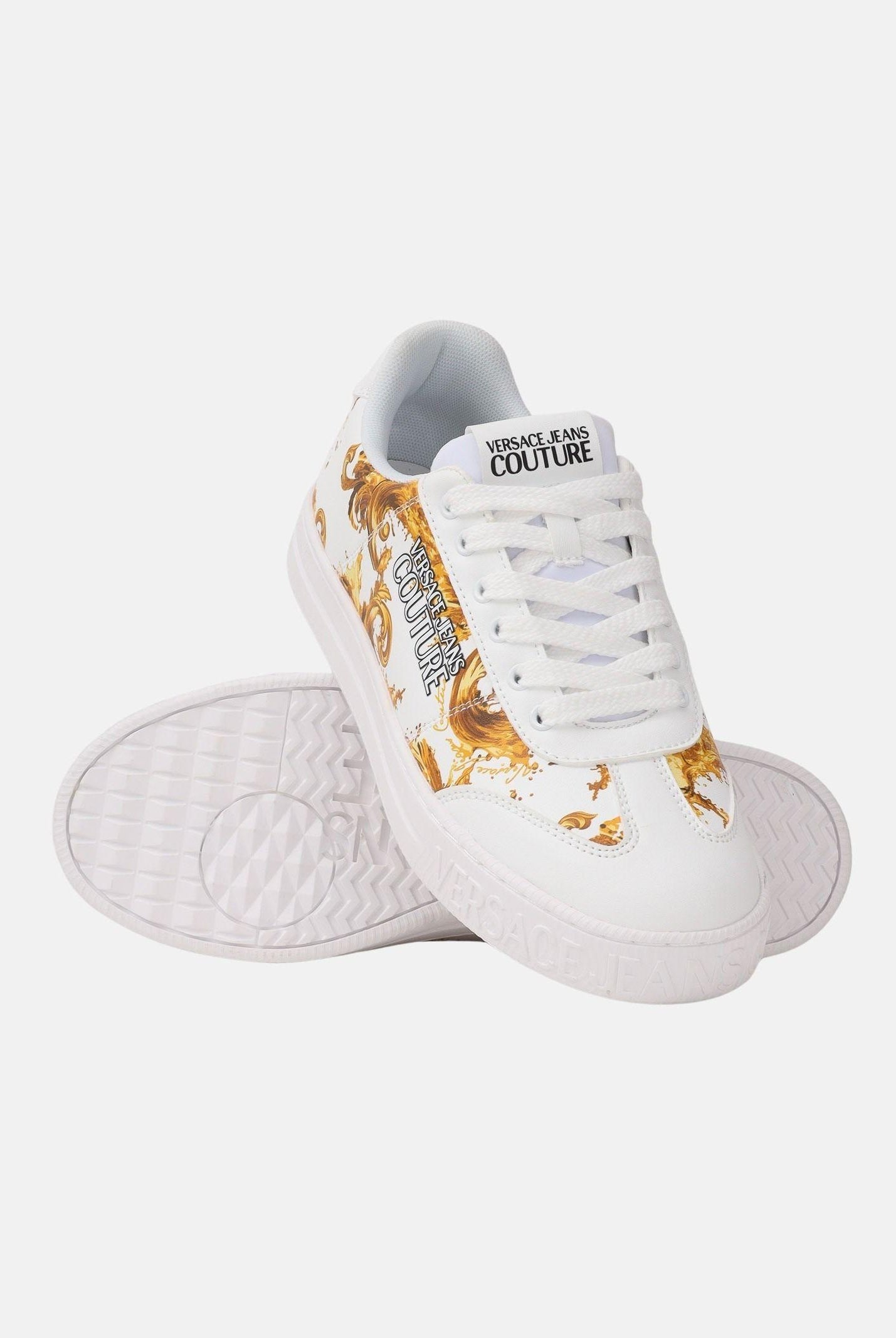 VERSACE JEANS COUTURE Sneakers bianche da uomo con fantasia barocca e logo 80YA3SK6ZSE04 G03 VERSACE JEANS COUTURE