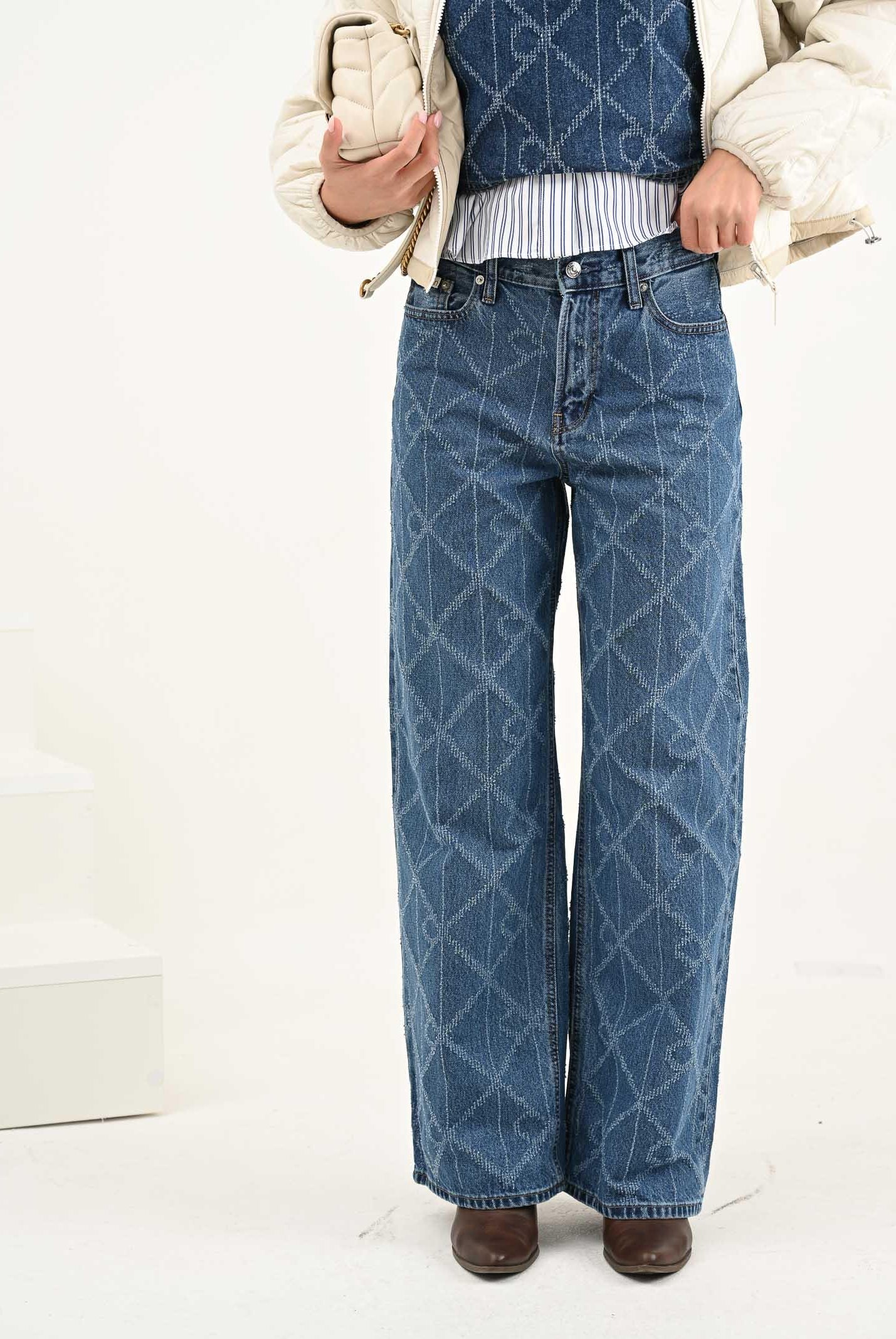 CALVIN KLEIN JEANS Jeans in denim chiaro da donna con motivo monogramma LV047D709GYY2 CALVIN KLEIN JEANS