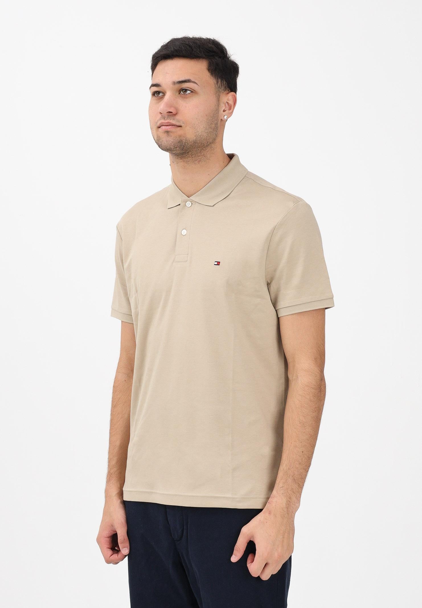 TOMMY HILFIGER Polo a manica corta beige da uomo con logo MW0MW39994 RBT TOMMY HILFIGER