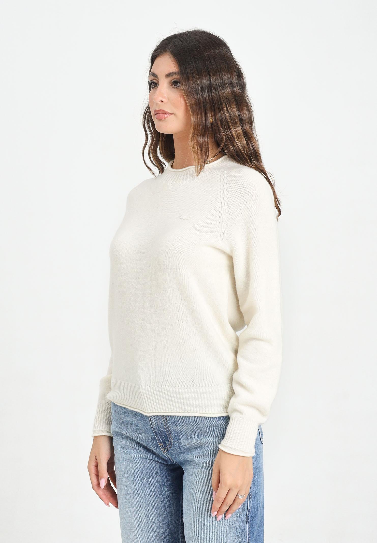 LACOSTE Maglioncino girocollo panna da donna in lana cardata 3D AF4160 XFJ LACOSTE