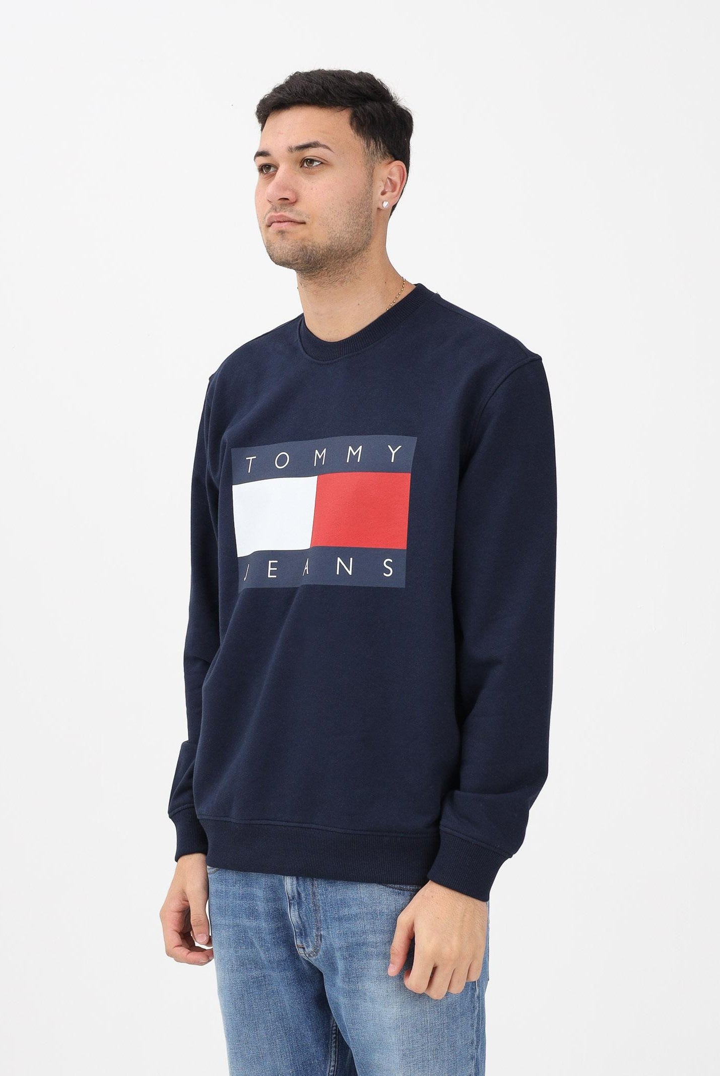 TOMMY JEANS Felpa girocollo blu da uomo con stampa logo DM0DM22643 C1G TOMMY JEANS