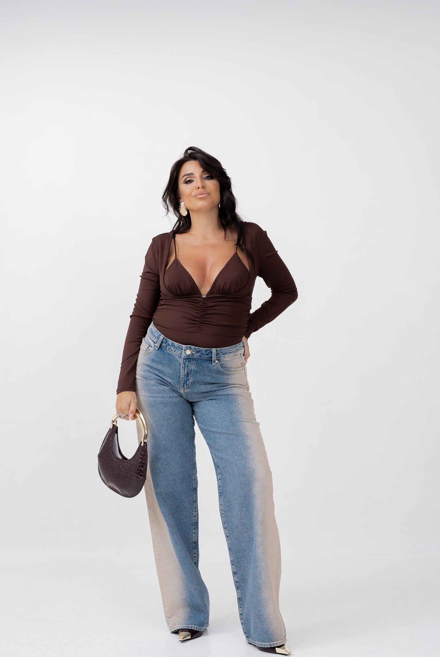 ARMANI EXCHANGE Jeans a gamba larga da donna in denim lavaggio chiaro con effetto sfumato sui lati XW000056AF14486 MB001 ARMANI EXCHANGE