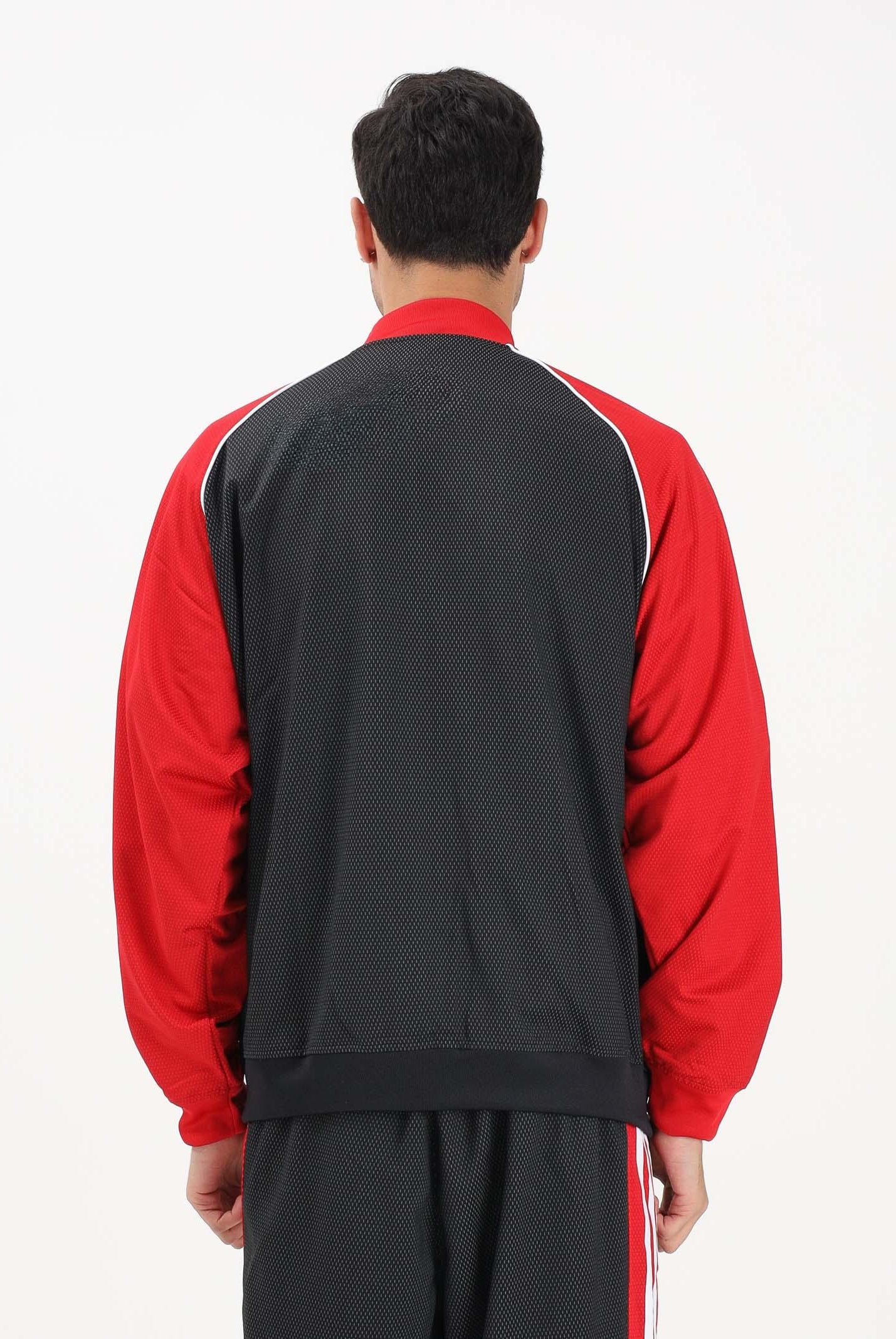 ADIDAS ORIGINALS Felpa con zip SST LOOSE MESH nera e rossa da uomo KE0115 . ADIDAS ORIGINALS