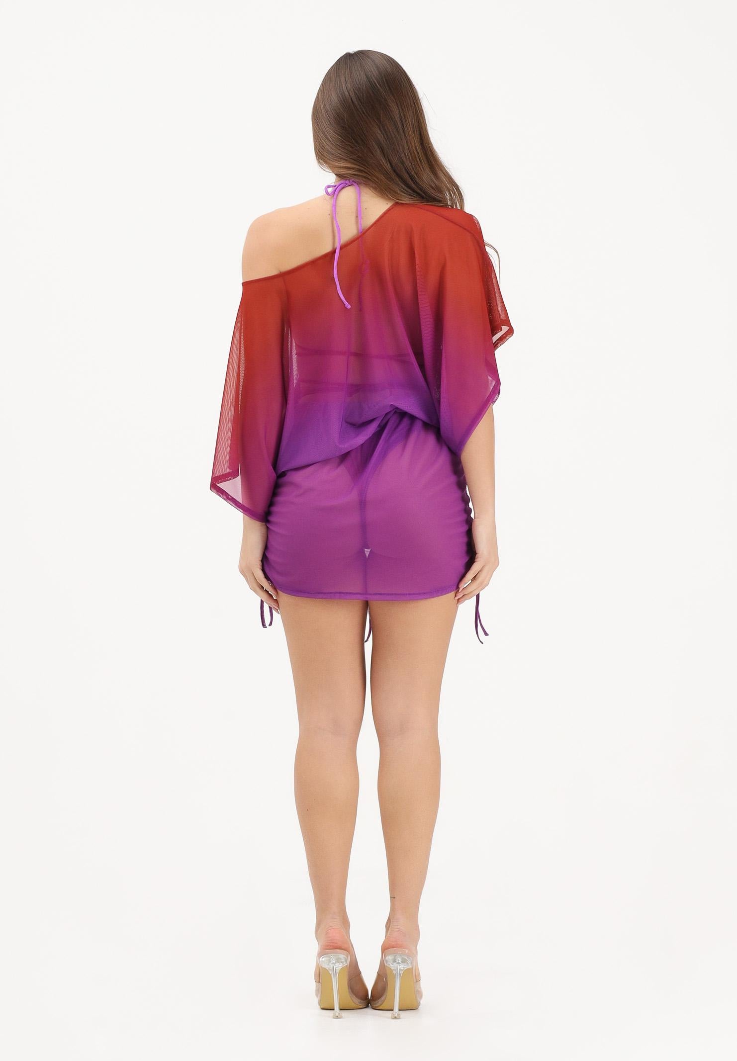 F**K Abito corto viola e rosso da donna caratterizzato da sfumatura cromatica FK26-SW1857X81 . F**K