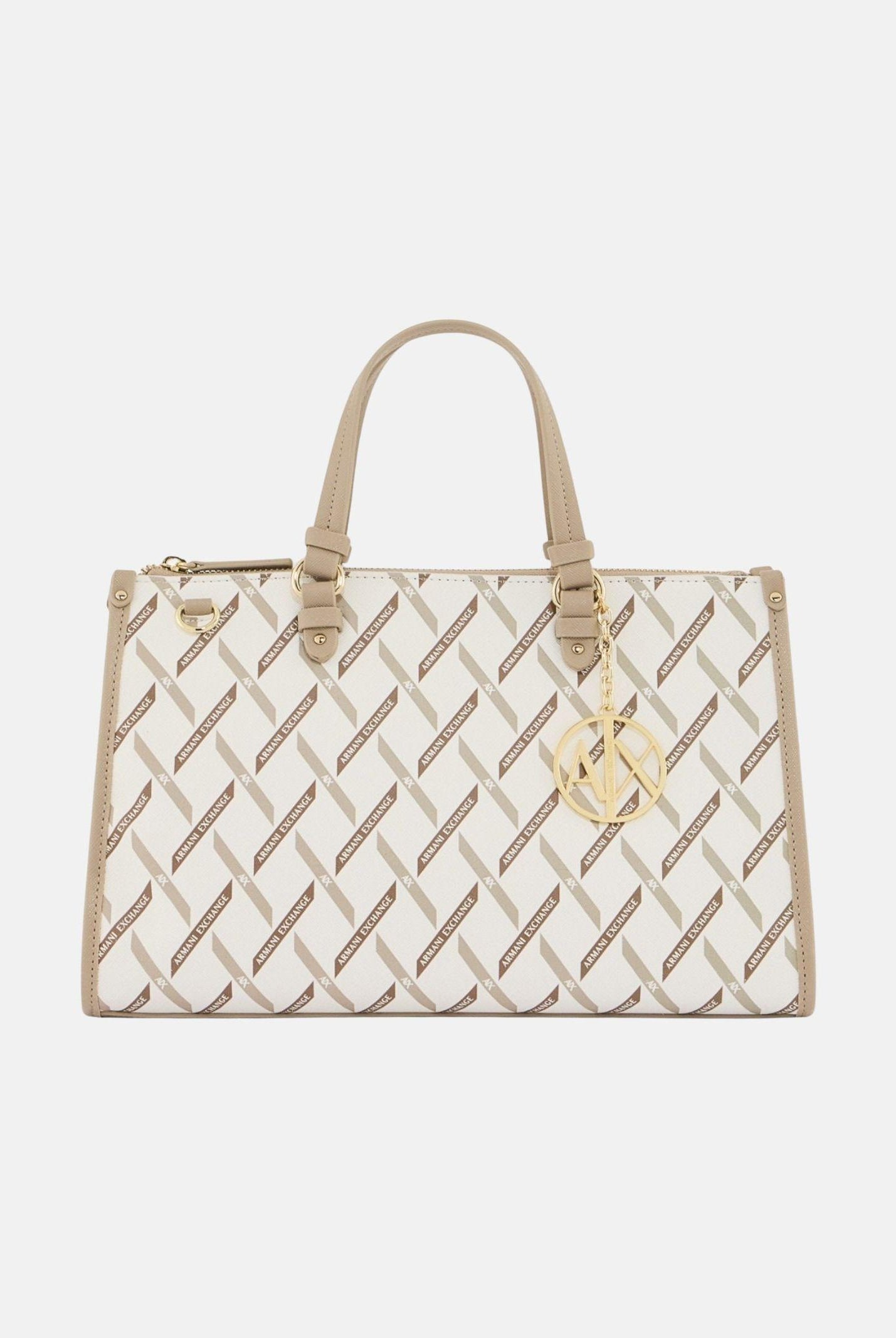 ARMANI EXCHANGE Borsa a mano bianca e beige da donna con logo all-over XW000400AF17155 M1245 ARMANI EXCHANGE