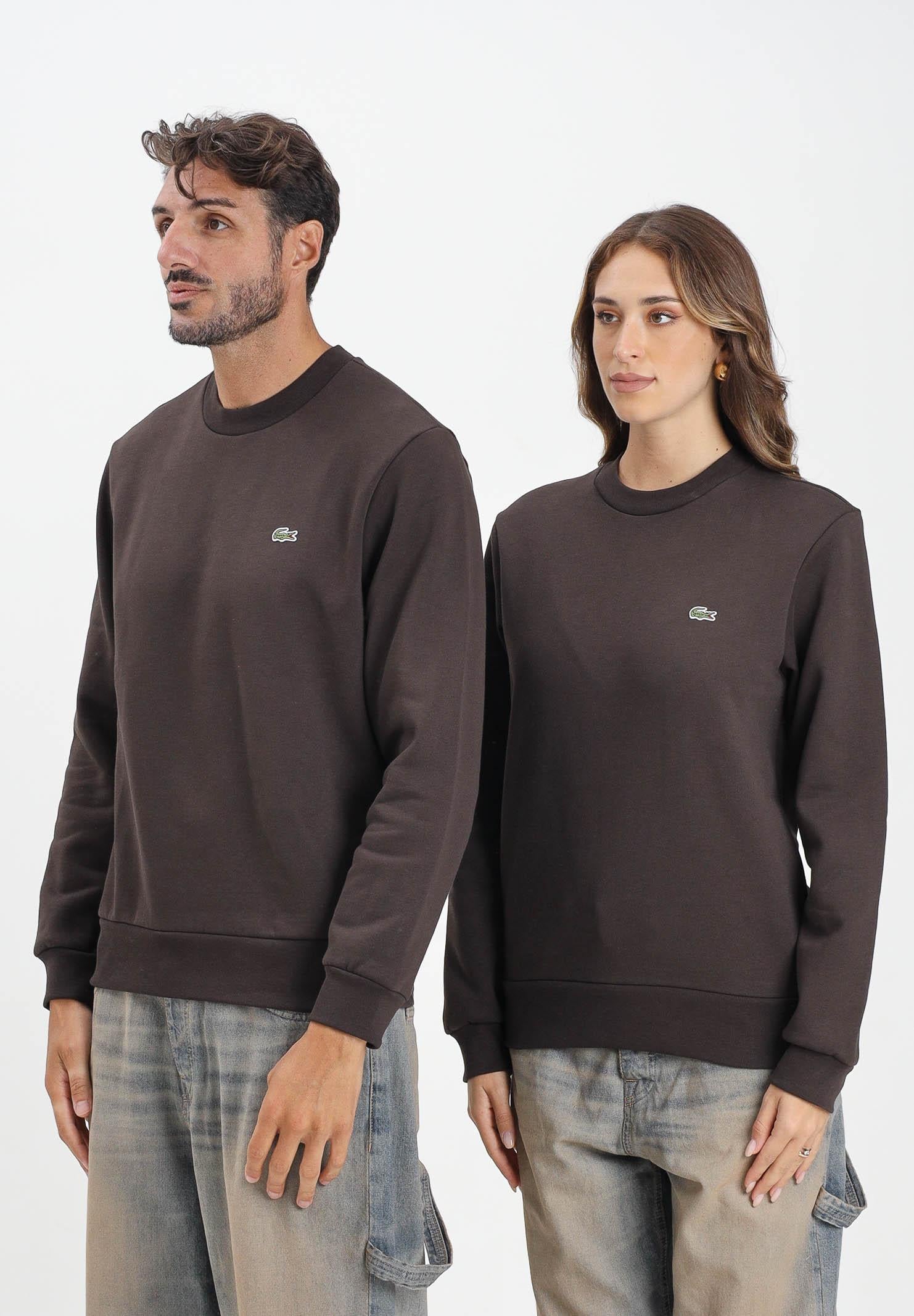 LACOSTE Felpa girocollo marrone per uomo e donna con logo SH9608 SKB LACOSTE