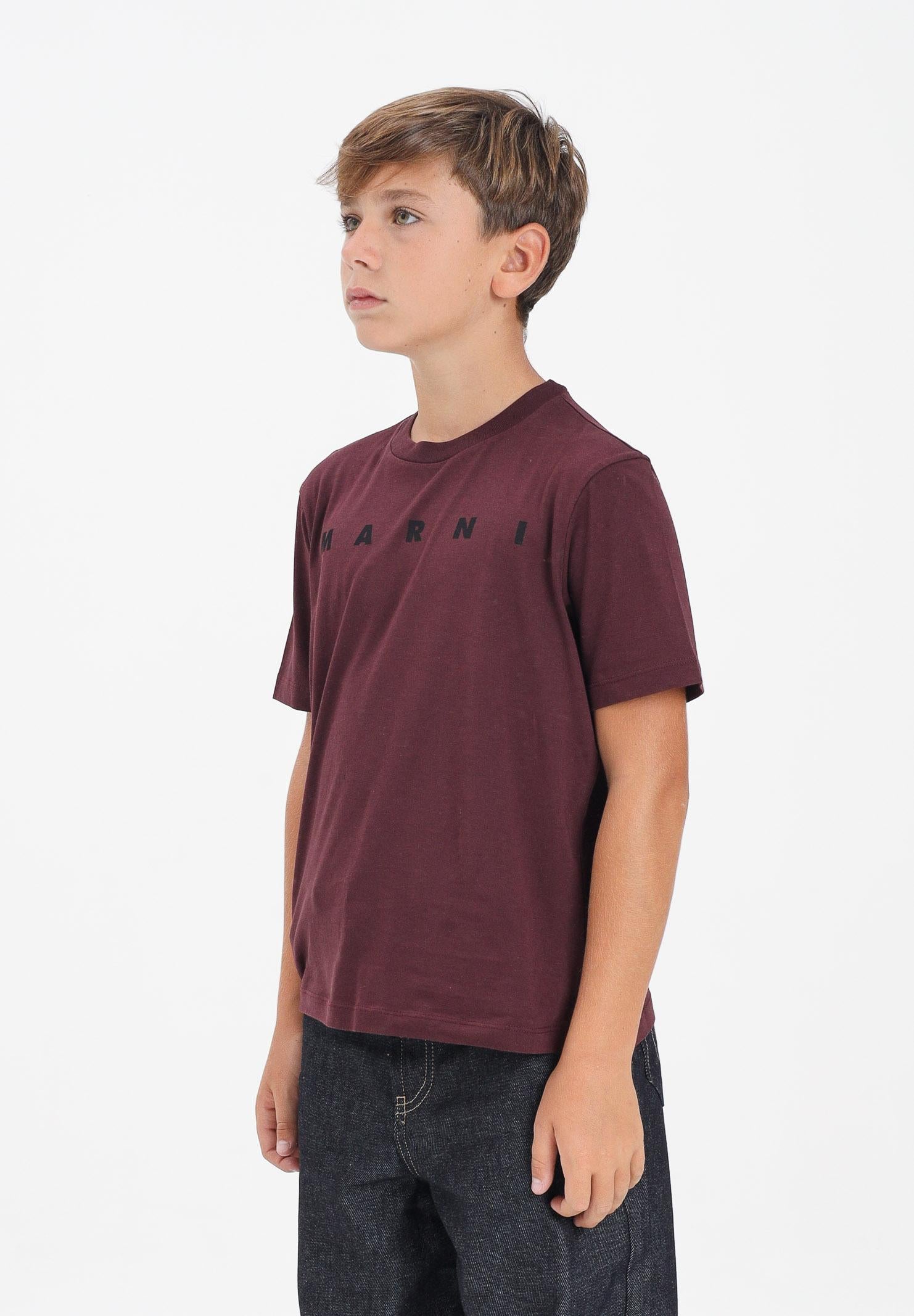MARNI T-shirt a manica corta bordeaux per donna, ragazzi e bambini con stampa logo M01601M00RF 0M434 MARNI