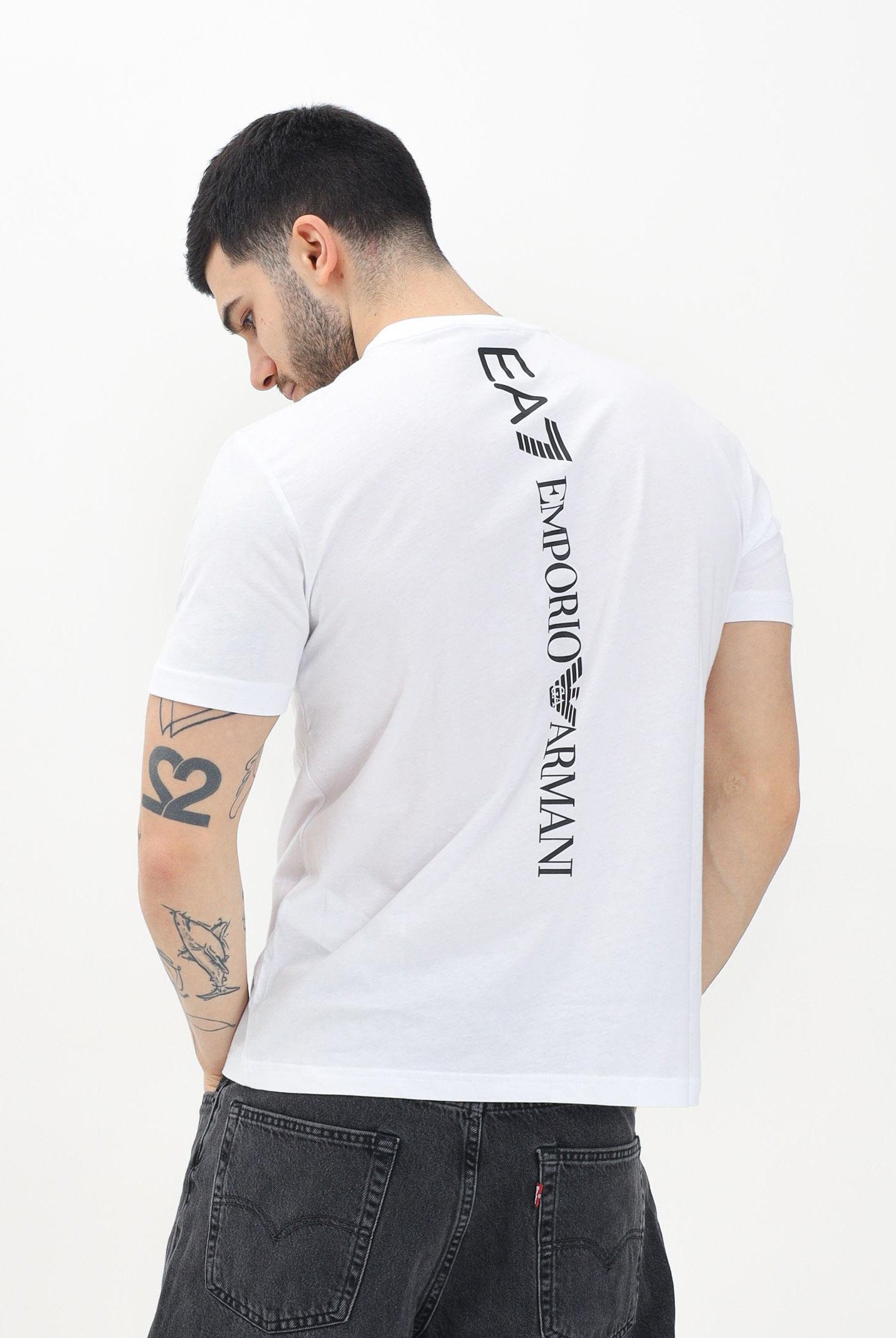 EA7 T-shirt a manica corta bianca da uomo con stampa logo 7M000567AF10375 M0003 EA7