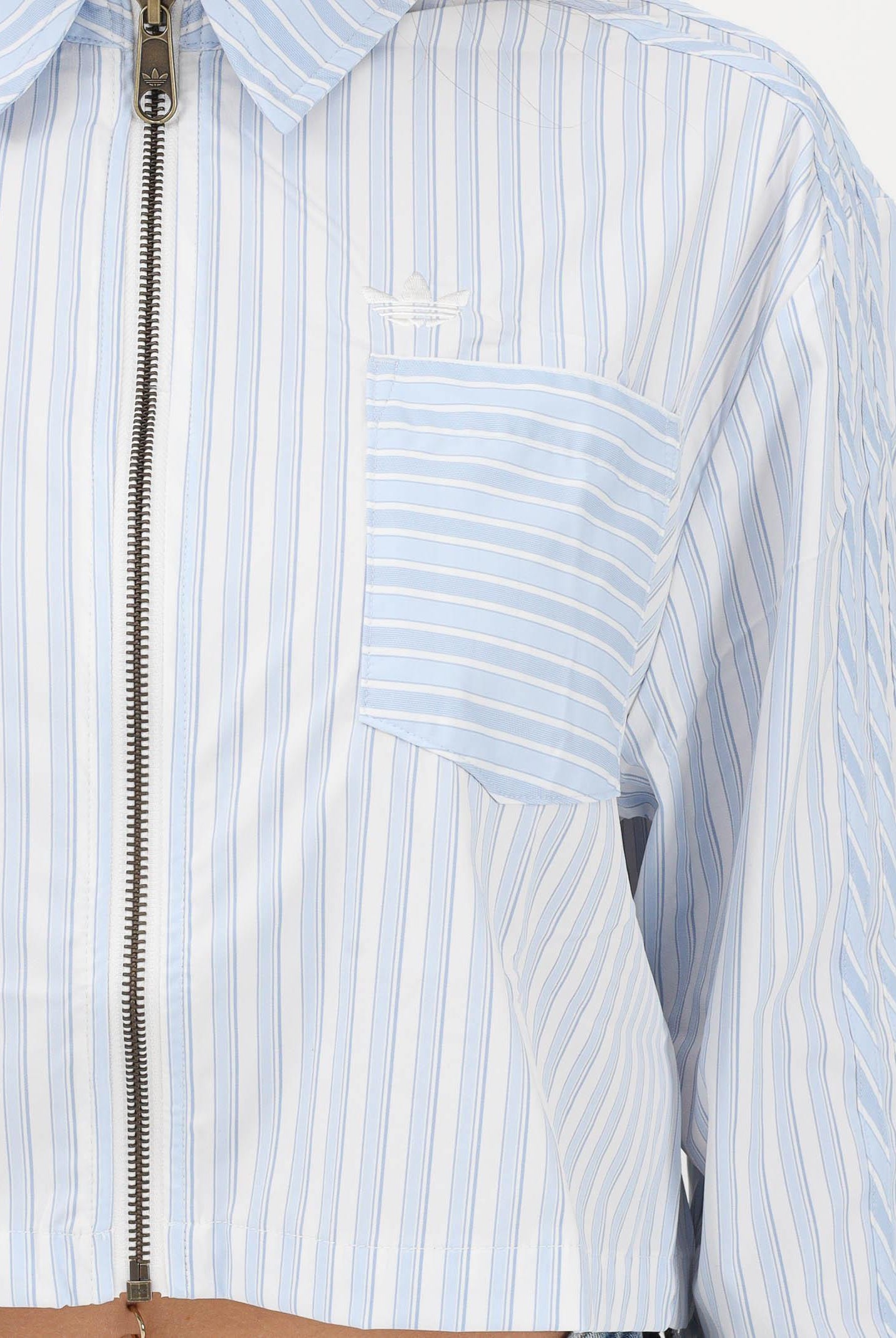 ADIDAS ORIGINALS Camicia a manica lunga Popeline bianca e azzurra da donna KC8870 . ADIDAS ORIGINALS