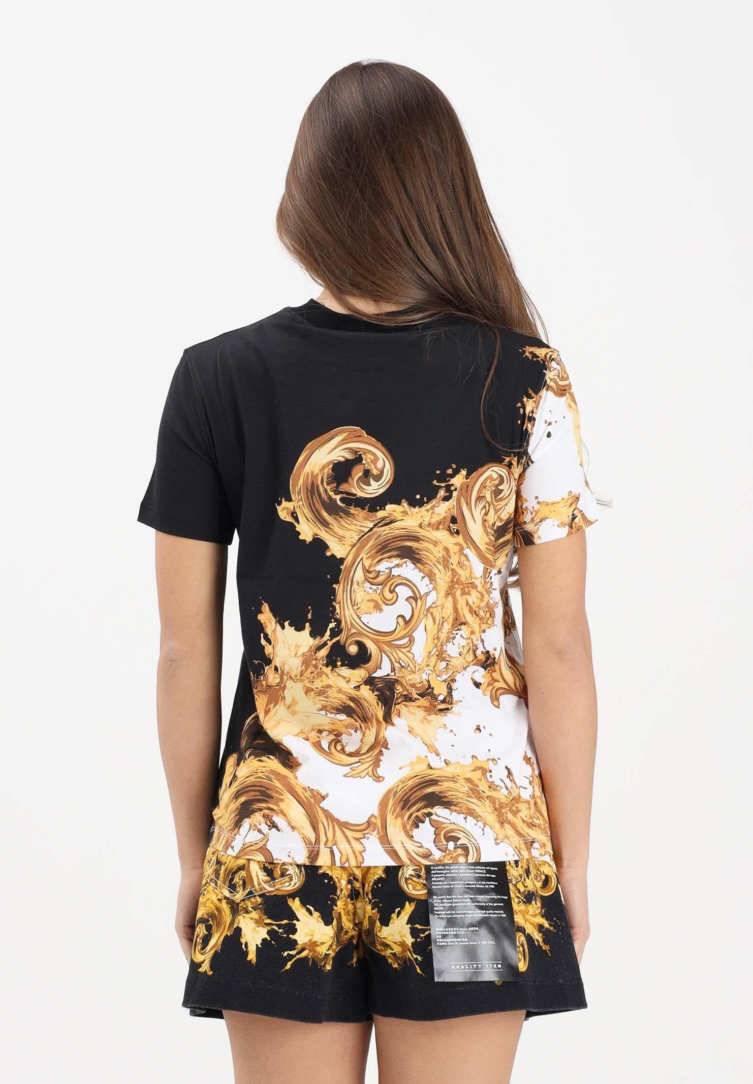 VERSACE JEANS COUTURE T-shirt a manica corta nera e bianca da donna con stampa Wave Couture 80HAH6P3JS542 GL1 VERSACE JEANS COUTURE