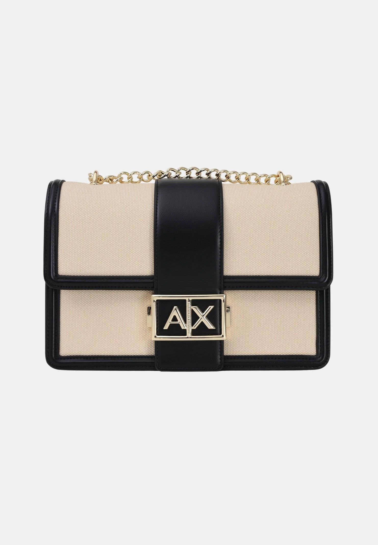ARMANI EXCHANGE Borsa a tracolla beige e nera da donna con fibbia logo XW000070AF22570 MC479 ARMANI EXCHANGE