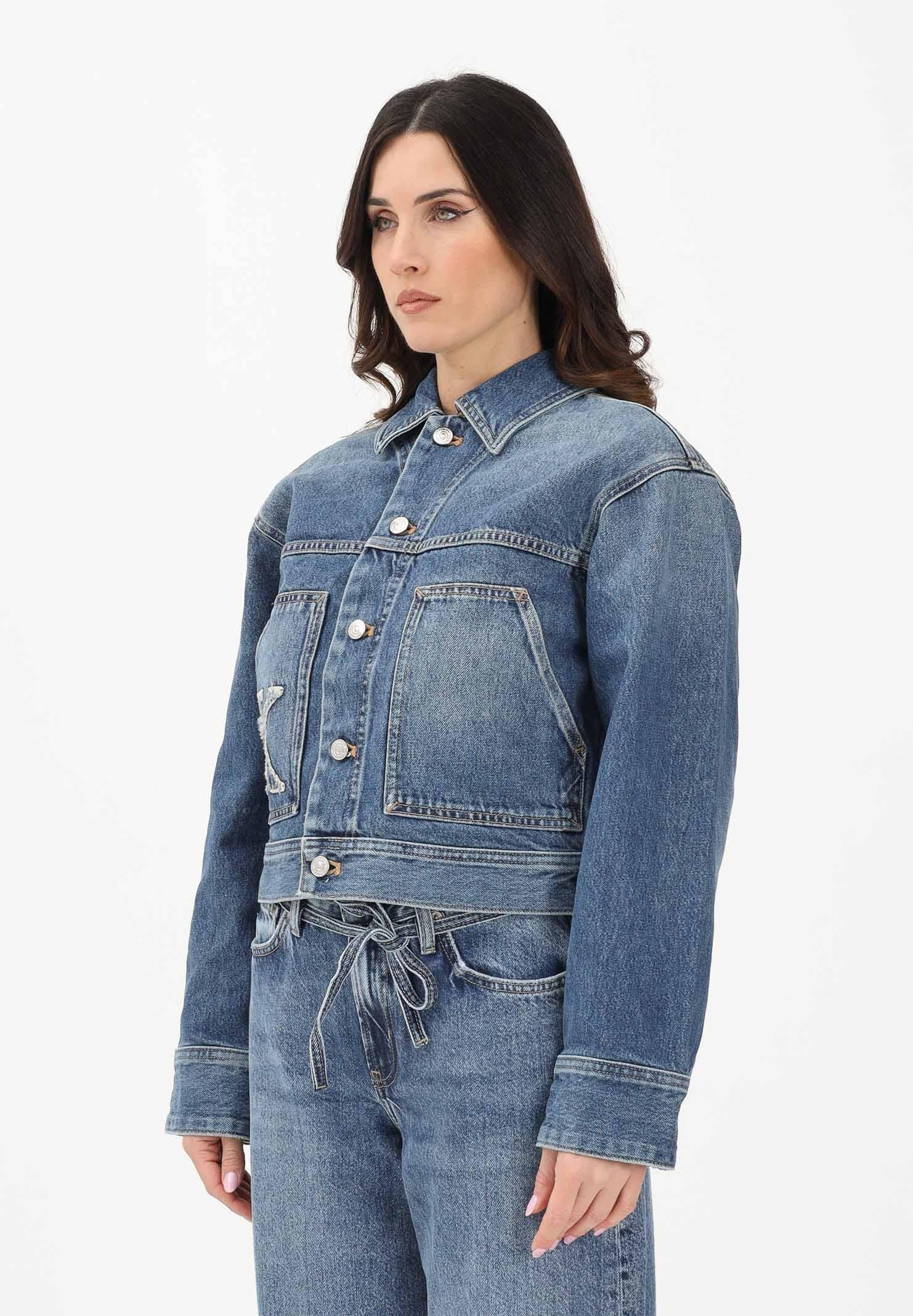CALVIN KLEIN JEANS Giubbotto in denim medio da donna con logo LV047E906G3NL . CALVIN KLEIN JEANS