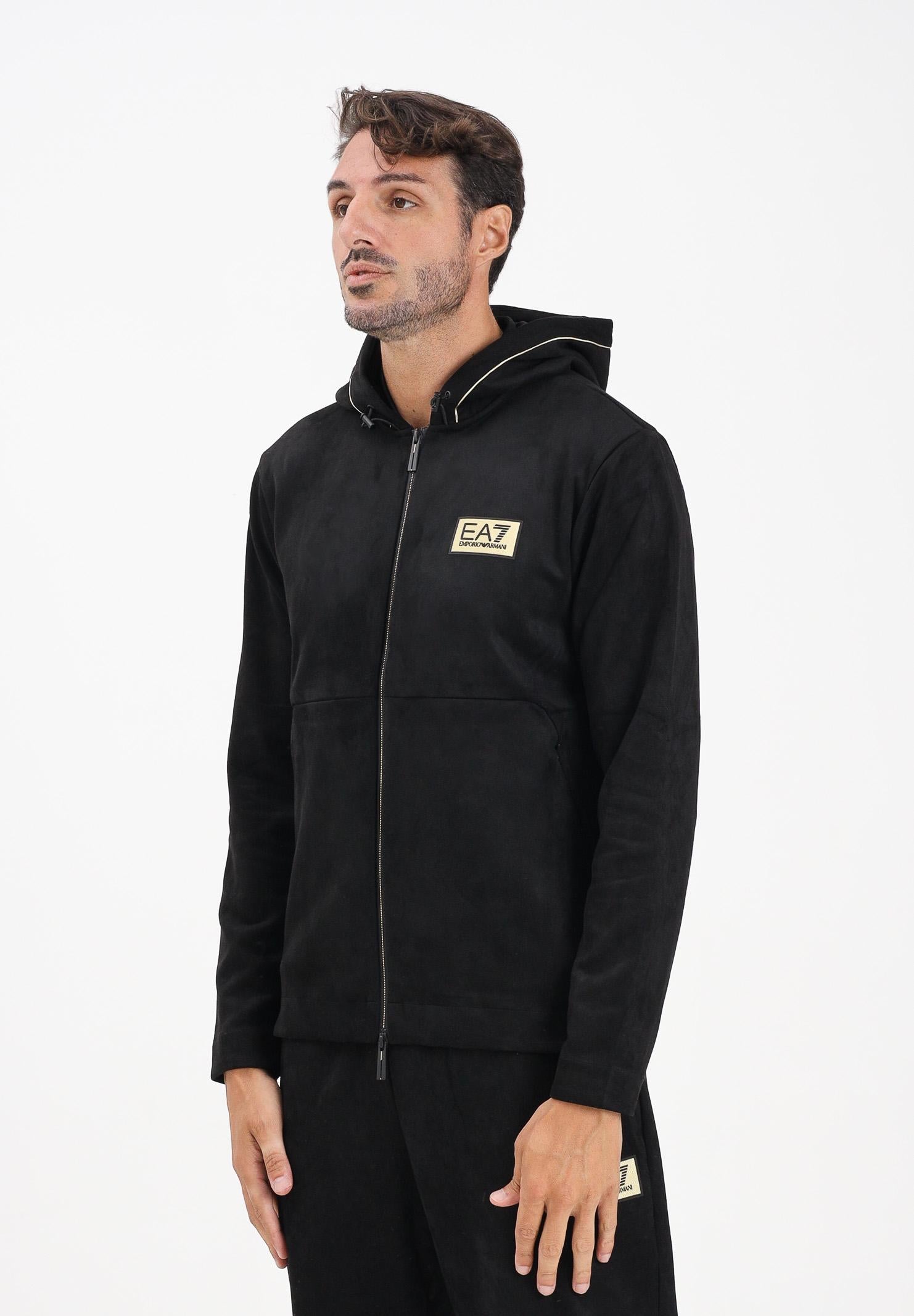 EA7 Felpa con zip nera da uomo in tessuto effetto scamosciato 7M000675AF16718 UC001 EA7