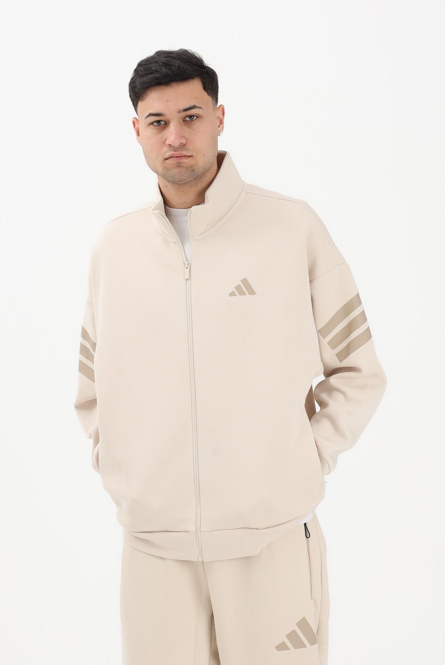 ADIDAS PERFORMANCE Felpa con zip Future Icons 3-Stripes Woven beige da uomo KD5234 . ADIDAS PERFORMANCE