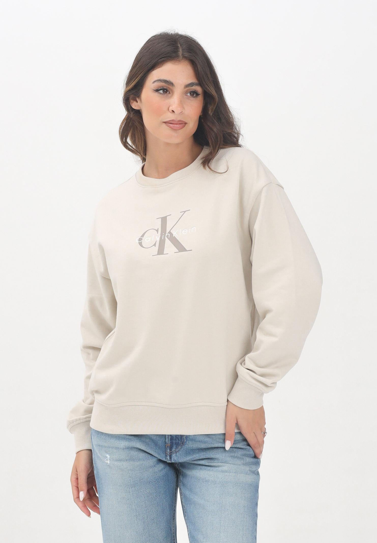 CALVIN KLEIN JEANS Felpa girocollo beige da donna con logo LV047B234GACG CALVIN KLEIN JEANS