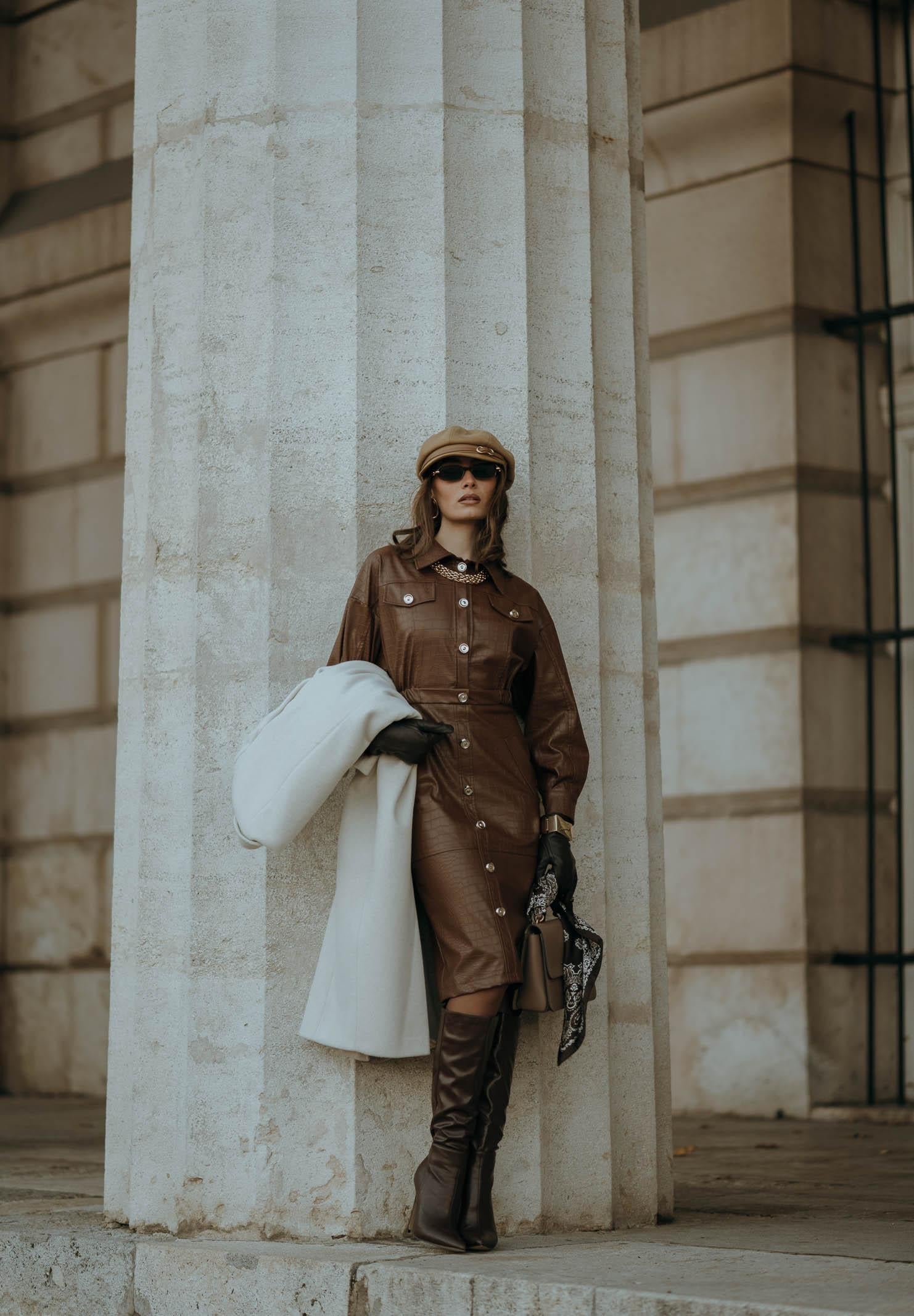 SANTAS Abito midi MYSTÈRE cuoio da donna PV2618 CU SANTAS