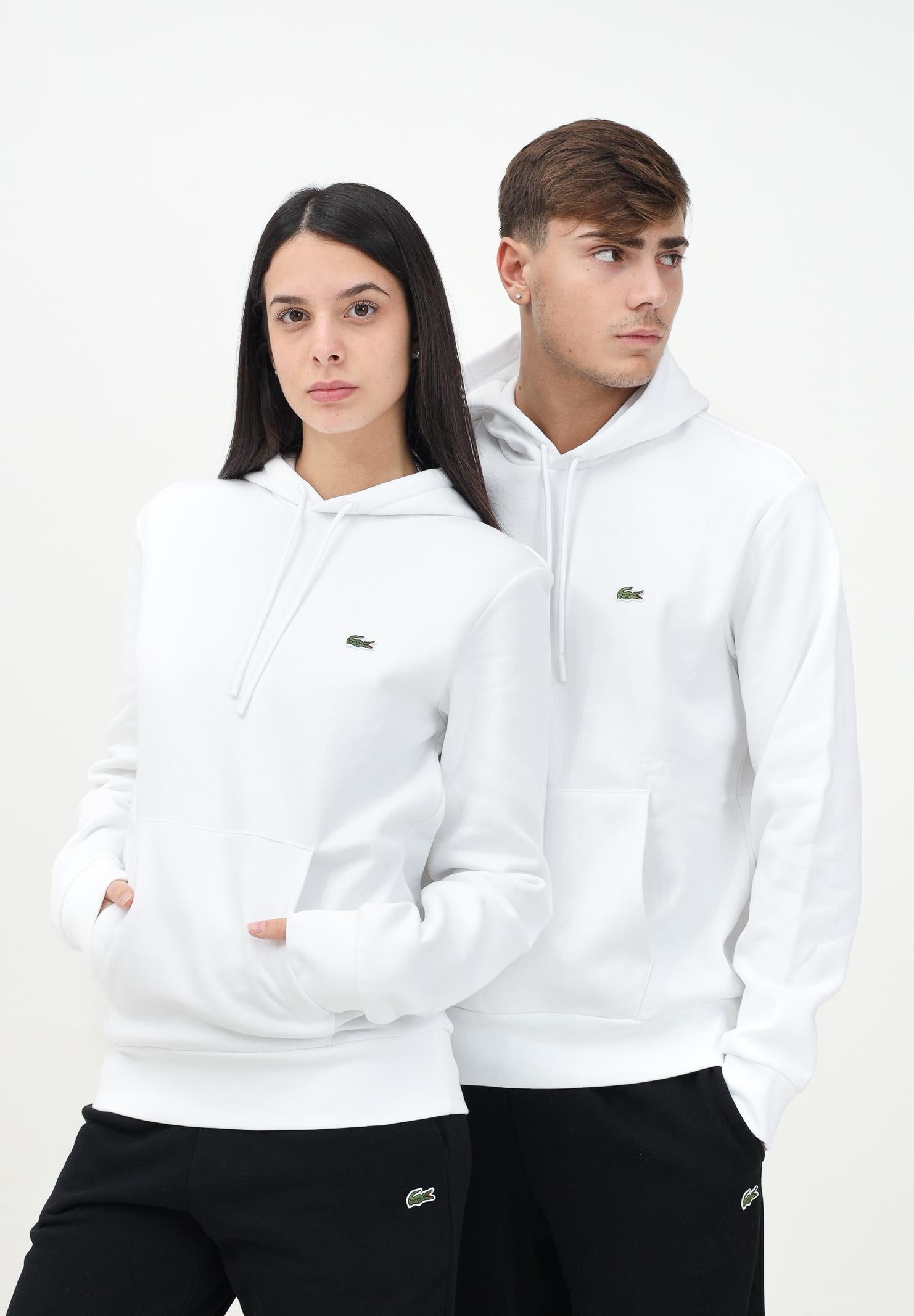 LACOSTE Felpa con cappuccio bianca per uomo e donna SH9623 001 LACOSTE