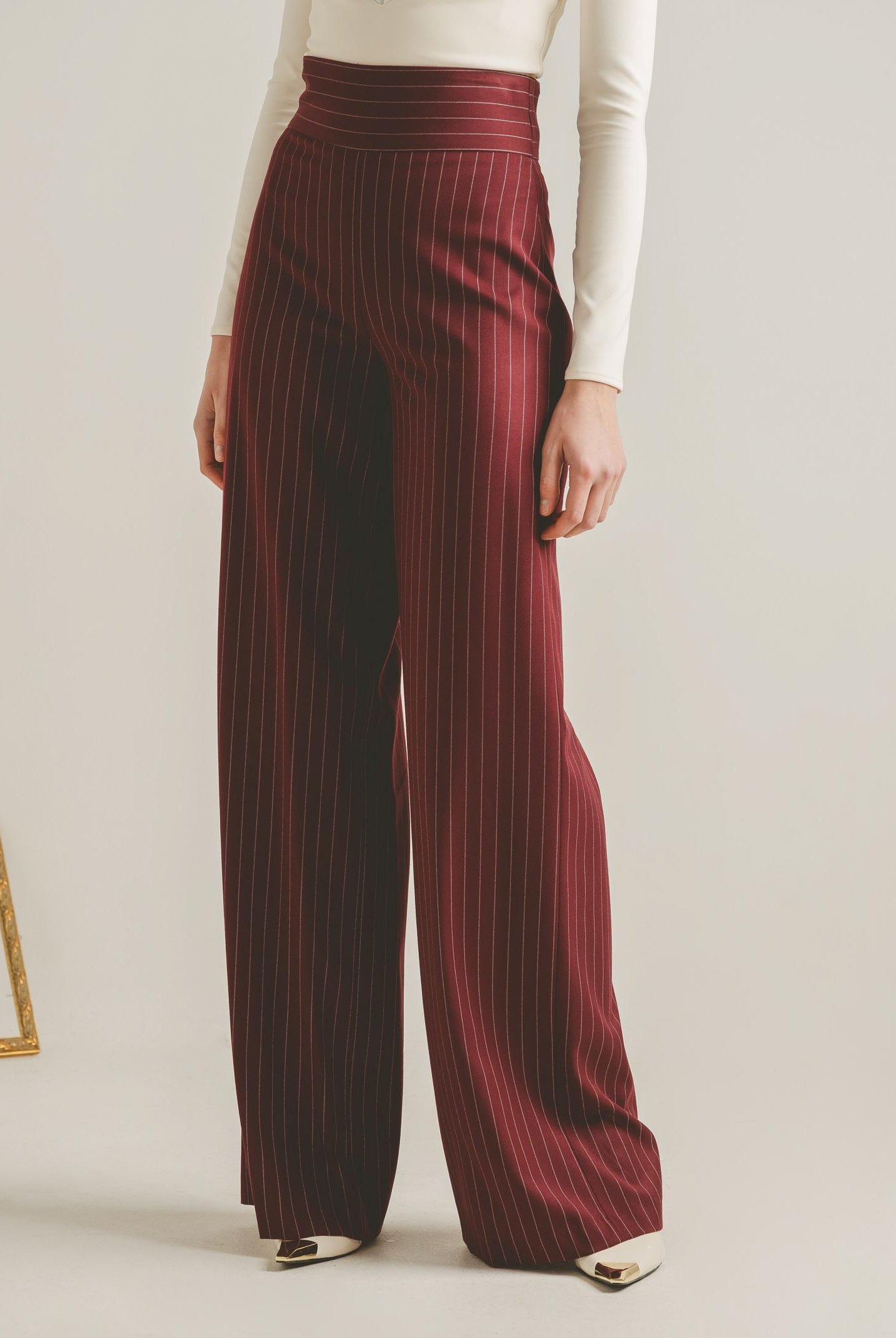 SANTAS Pantalone elegante POUVOIR bordeaux da donna con micro gessatura PV2626 BO SANTAS