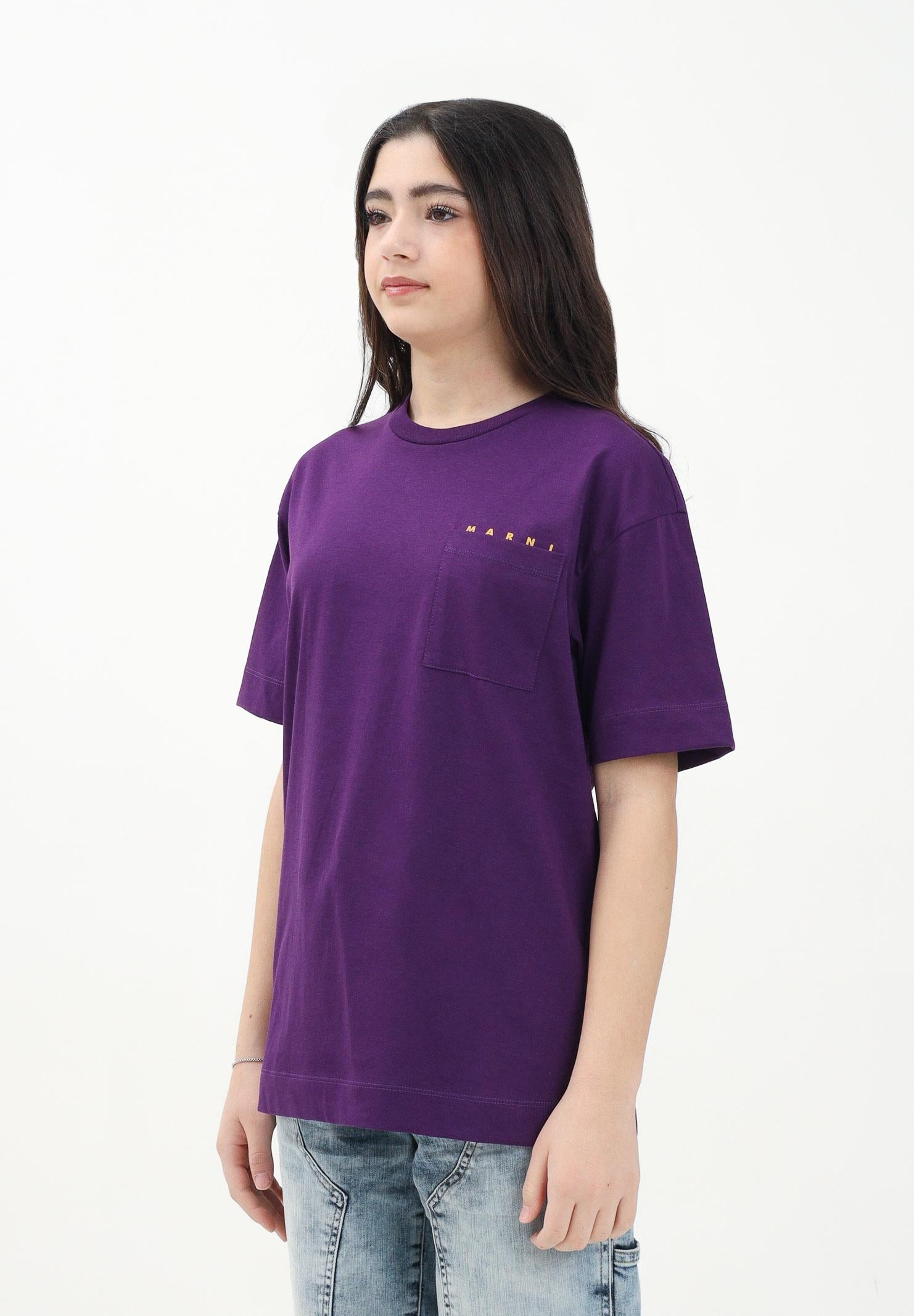 MARNI T-shirt a manica corta viola per donna, ragazzi e bamini con taschino e logo M01415M00RF 0M609 MARNI