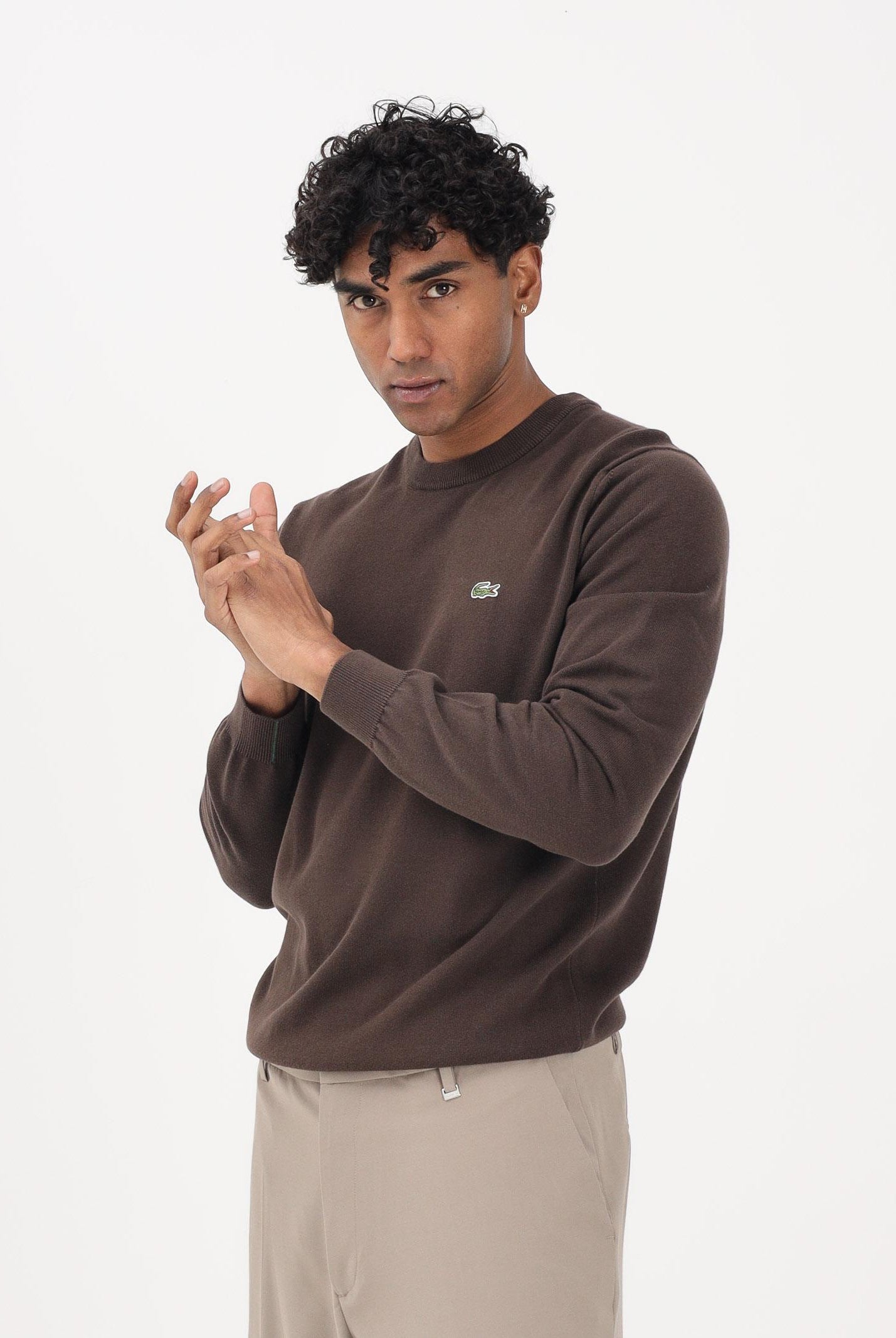 LACOSTE Maglioncino girocollo marrone da uomo AH1985 3LA LACOSTE