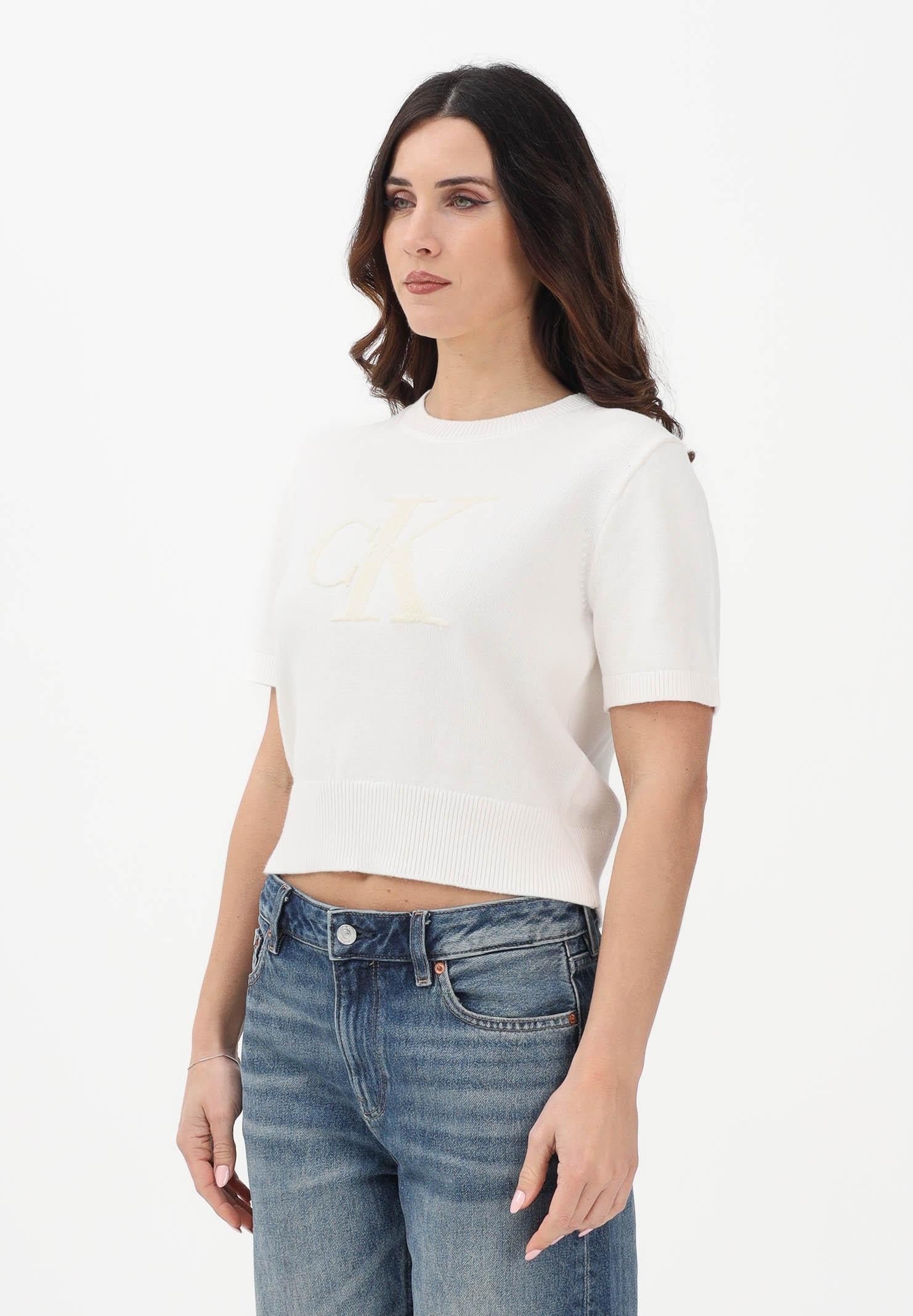 CALVIN KLEIN JEANS Maglia a manica corta panna da donna con logo LV044E306GYBH . CALVIN KLEIN JEANS