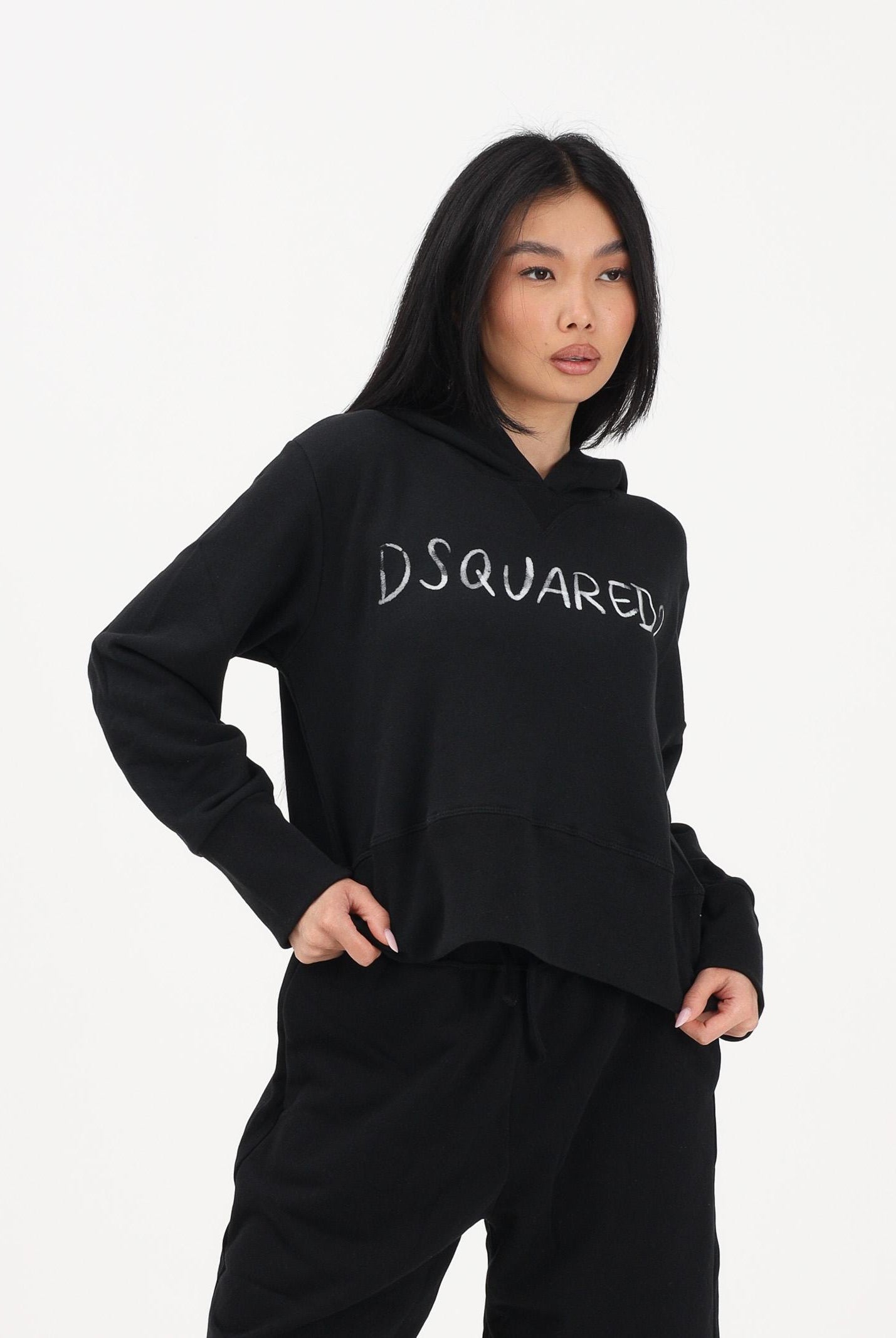 DSQUARED2 Felpa con cappuccio nera per donna, ragazzi e bambini rifinita da logo DQ3179D0AGQ DQ900 DSQUARED2