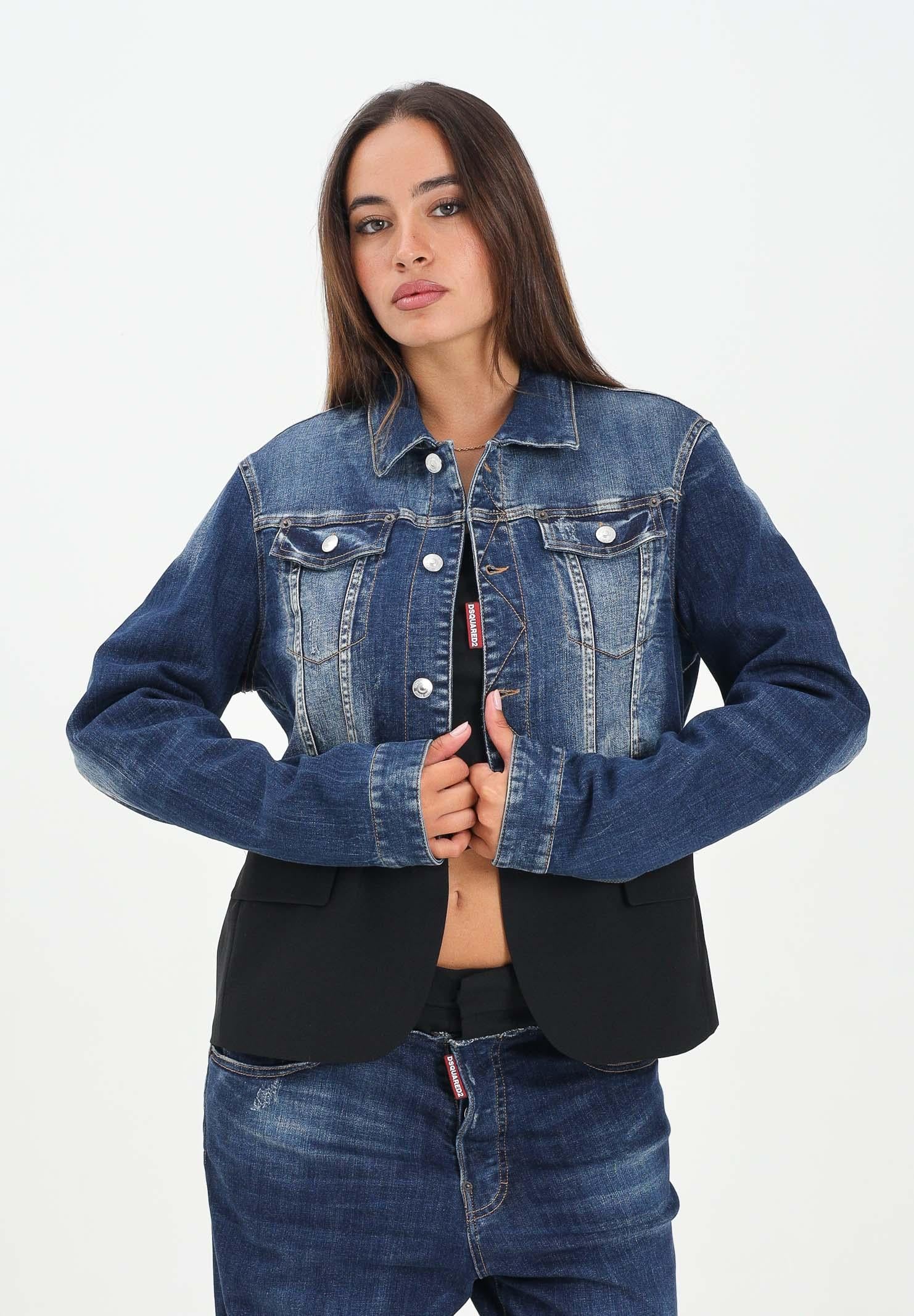 DSQUARED2 Giubbotto di jeans in denim blu per donna, ragazzi e bambini con parte inferiore stile blazer DQ3049D0AEZ DQ01 DSQUARED2