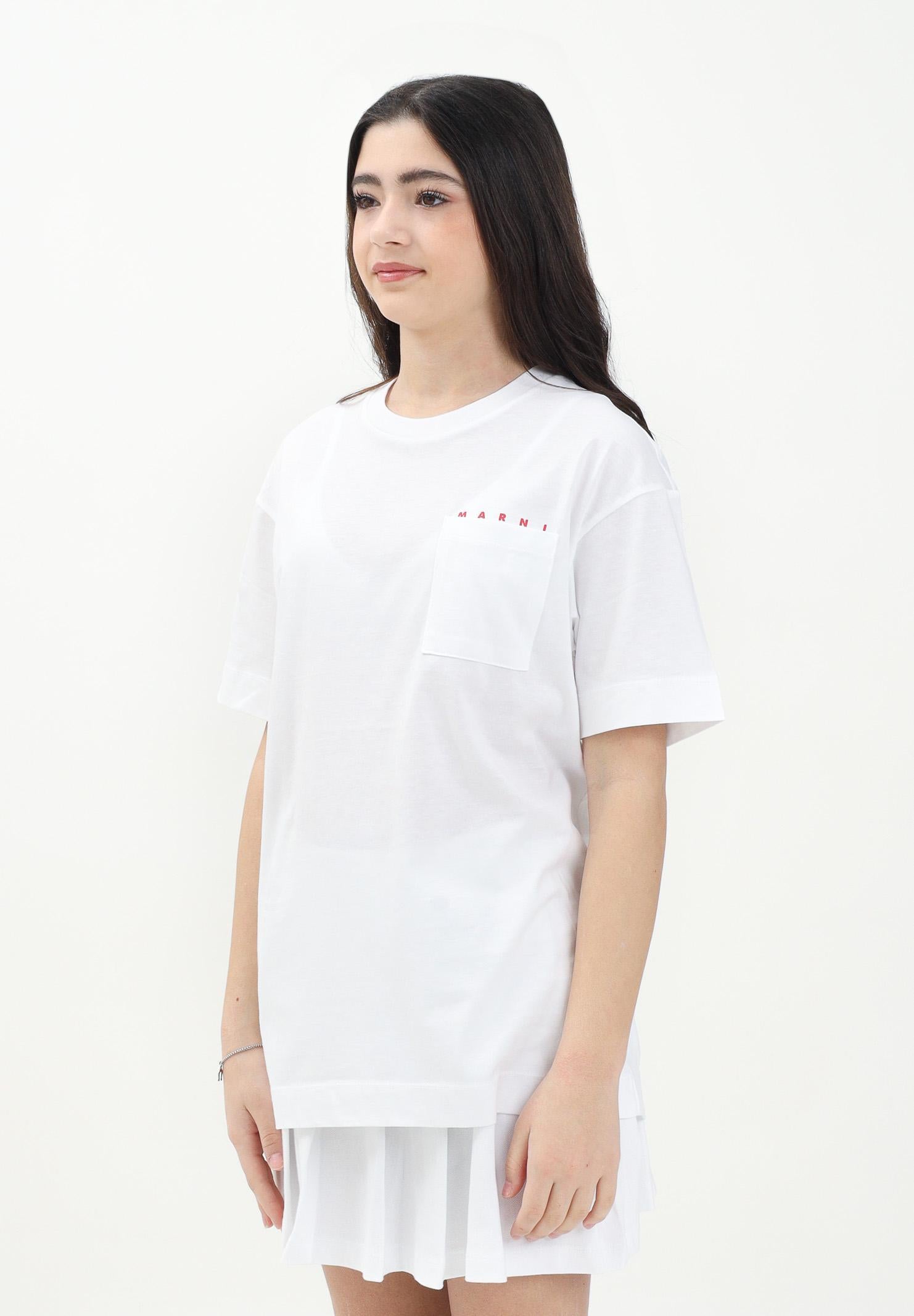 MARNI T-shirt a manica corta bianca per donna, ragazzi e bamini con taschino e logo M01415M00RF 0M100 MARNI
