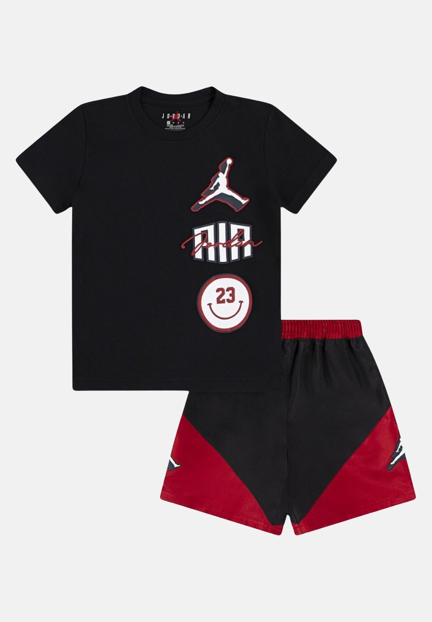 JORDAN Completino Jumpman Stacked nero e rosso da bambino 85D768 023 JORDAN
