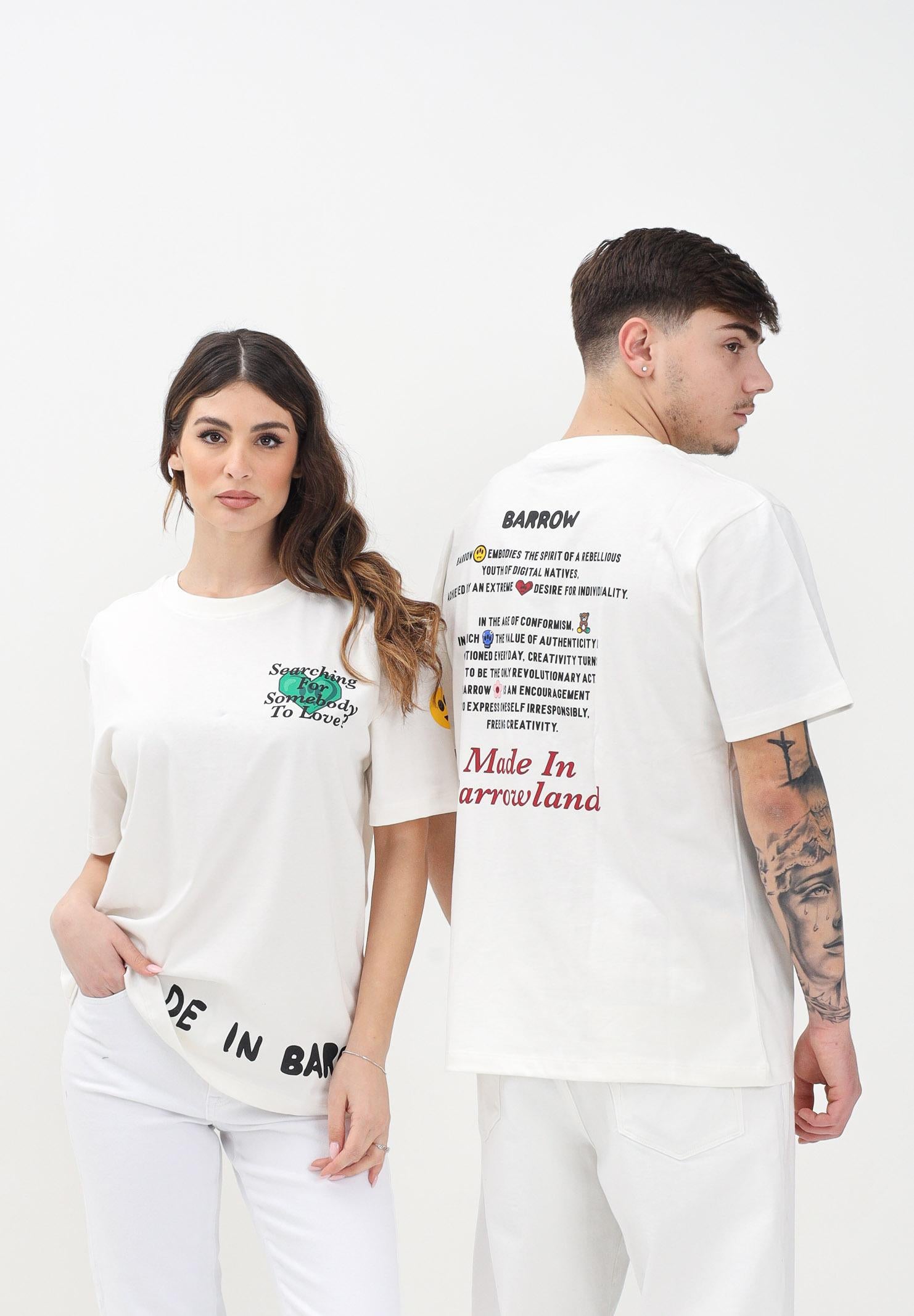 BARROW T-shirt a manica corta bianca per uomo e donna con grafica S5BWUATH060 002 BARROW