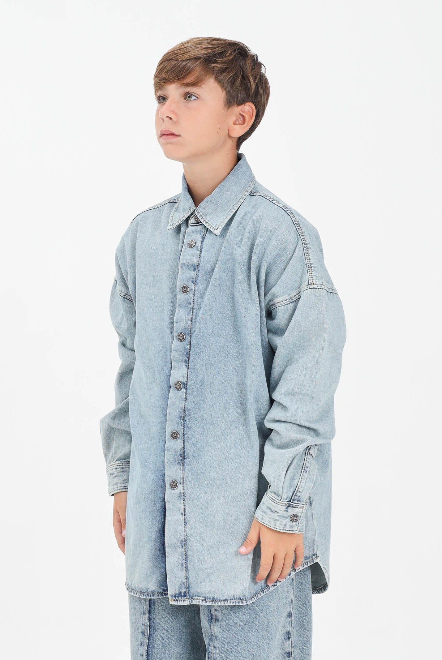 DIESEL Camicia a manica lunga in denim chiaro per donna, ragazzi e bambini con maxi logo Oval D J02307KXBPS K01 DIESEL