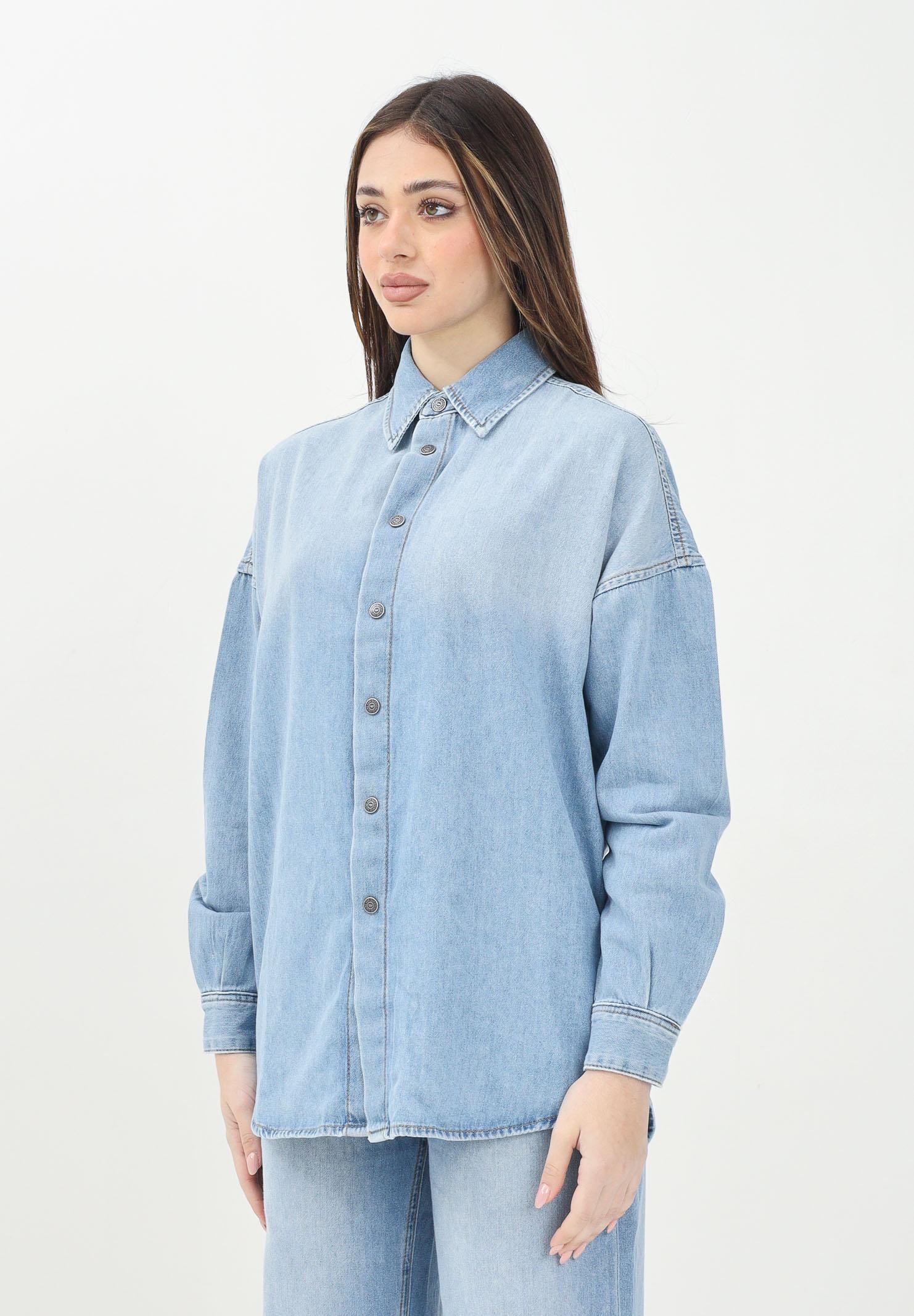 DIESEL Camicia Ckama in denim chiaro per donna, ragazze e bambine con logo Oval D mega-size J02307KXBNK K01 DIESEL