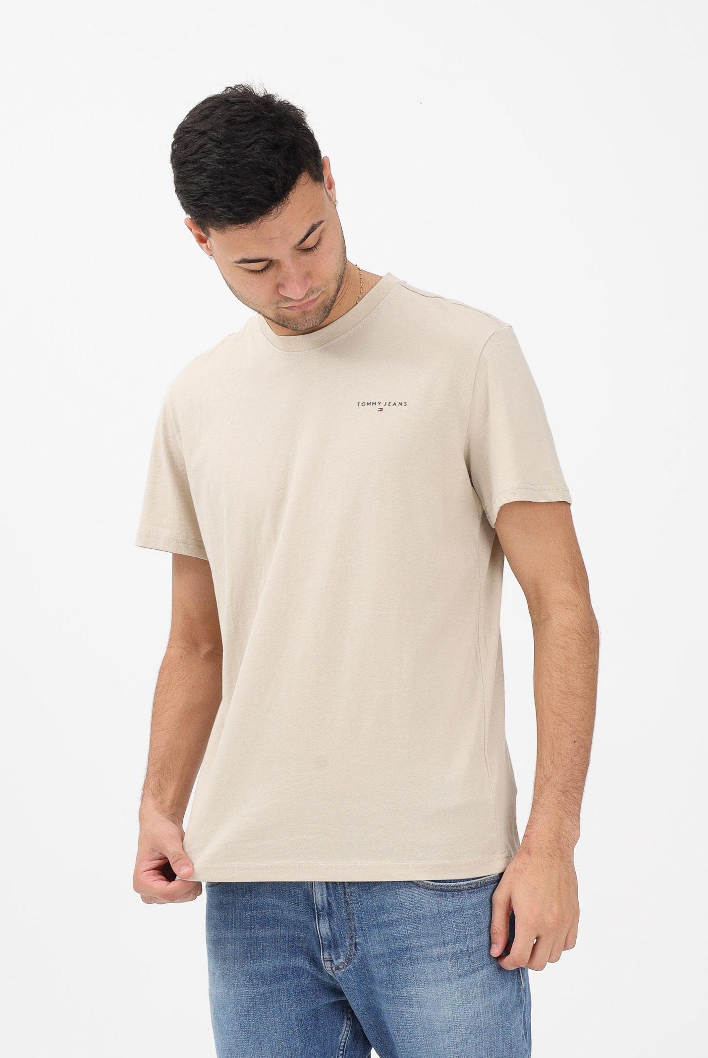 TOMMY JEANS T-shirt a manica corta beige da uomo con logo DM0DM21780 ABY TOMMY JEANS