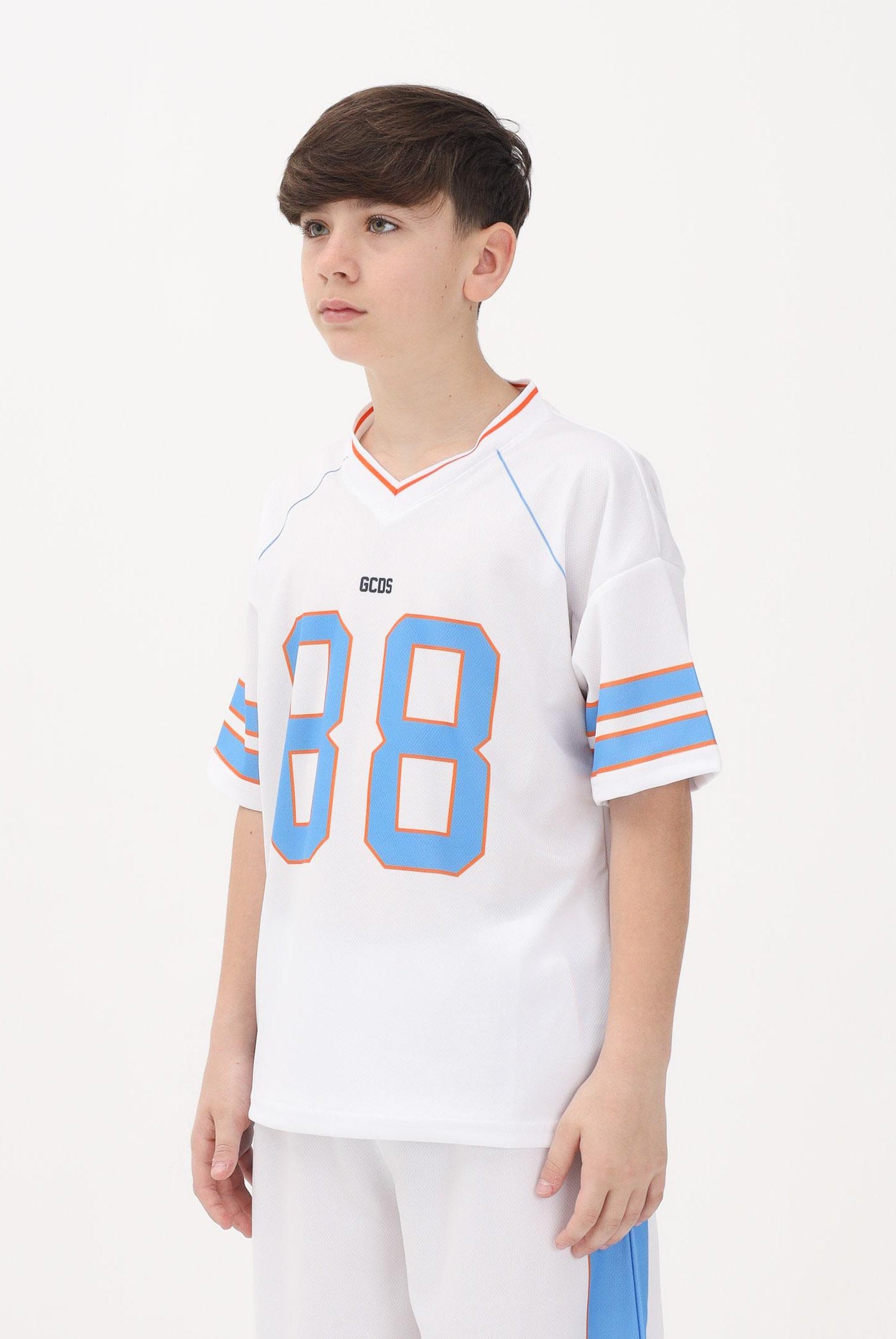 GCDS T-shirt a manica corta bianca per donna, ragazzi e bambini stile college C1BJQC709J338 100E GCDS